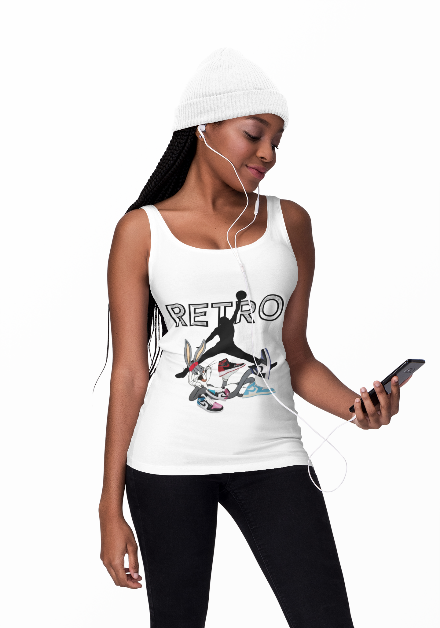 Retro Sneaker Tank Top — 'RETRO' Graphic Basketball & Cartoon Mashup
