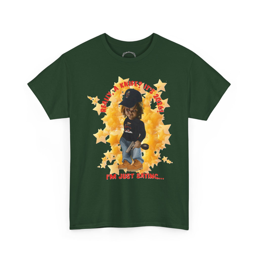 Bad Boy Collection  Graphic Tee — "Really, A Knife? It's Hot" Funny Vintage Doll Design