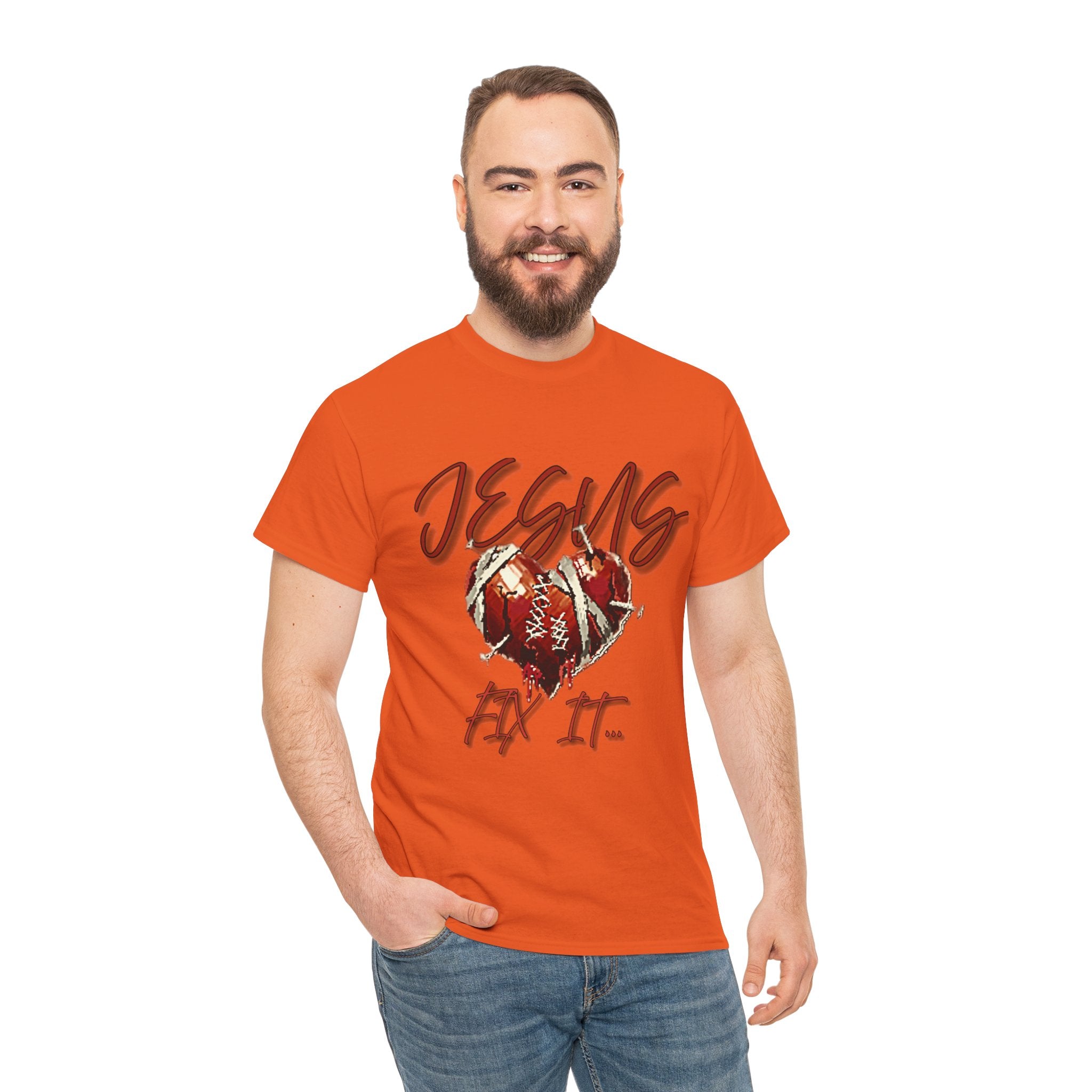 T‑Shirt — “Jesus Fix It” Heart & Football Graphic Tee