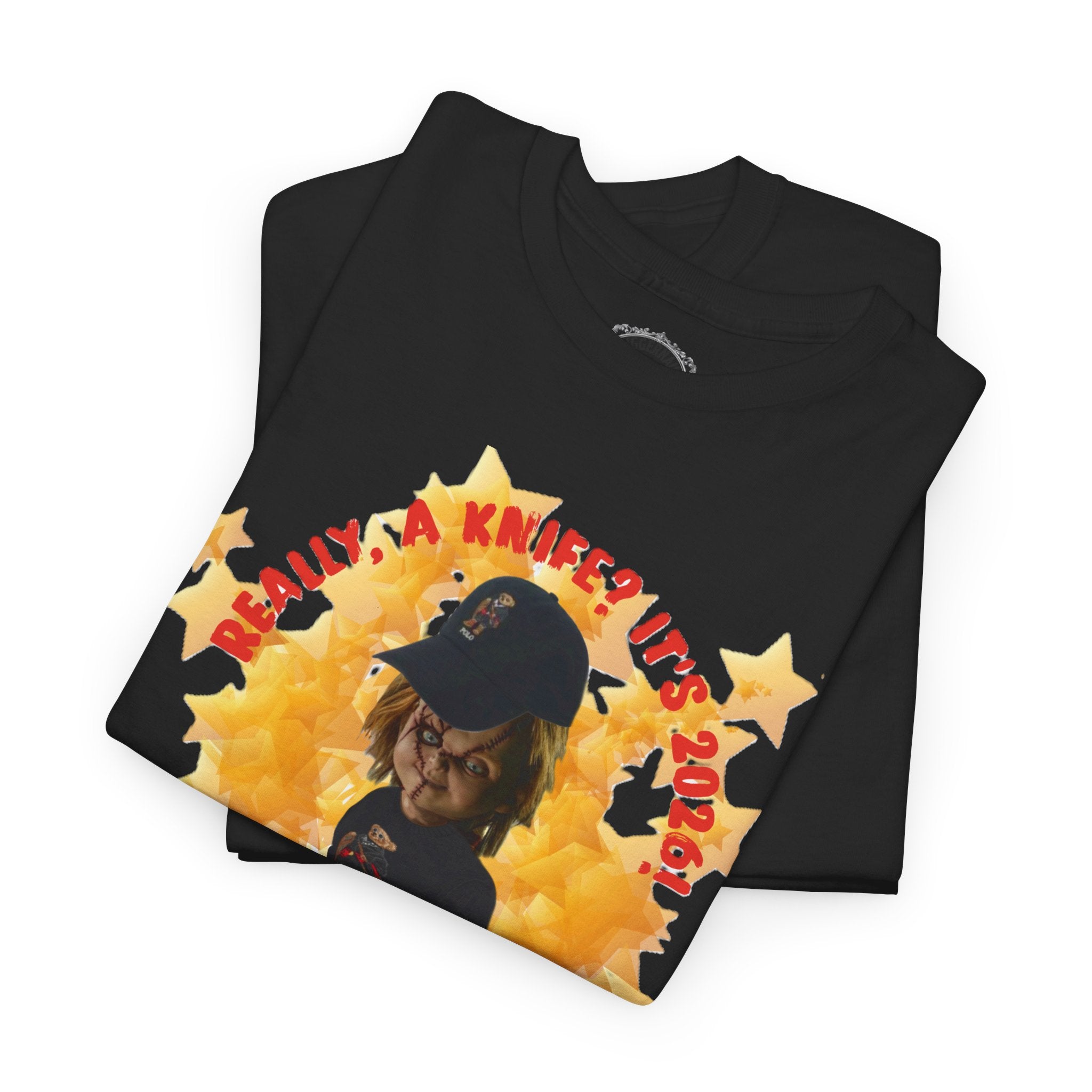 Bad Boy Collection  Graphic Tee — "Really, A Knife? It's Hot" Funny Vintage Doll Design