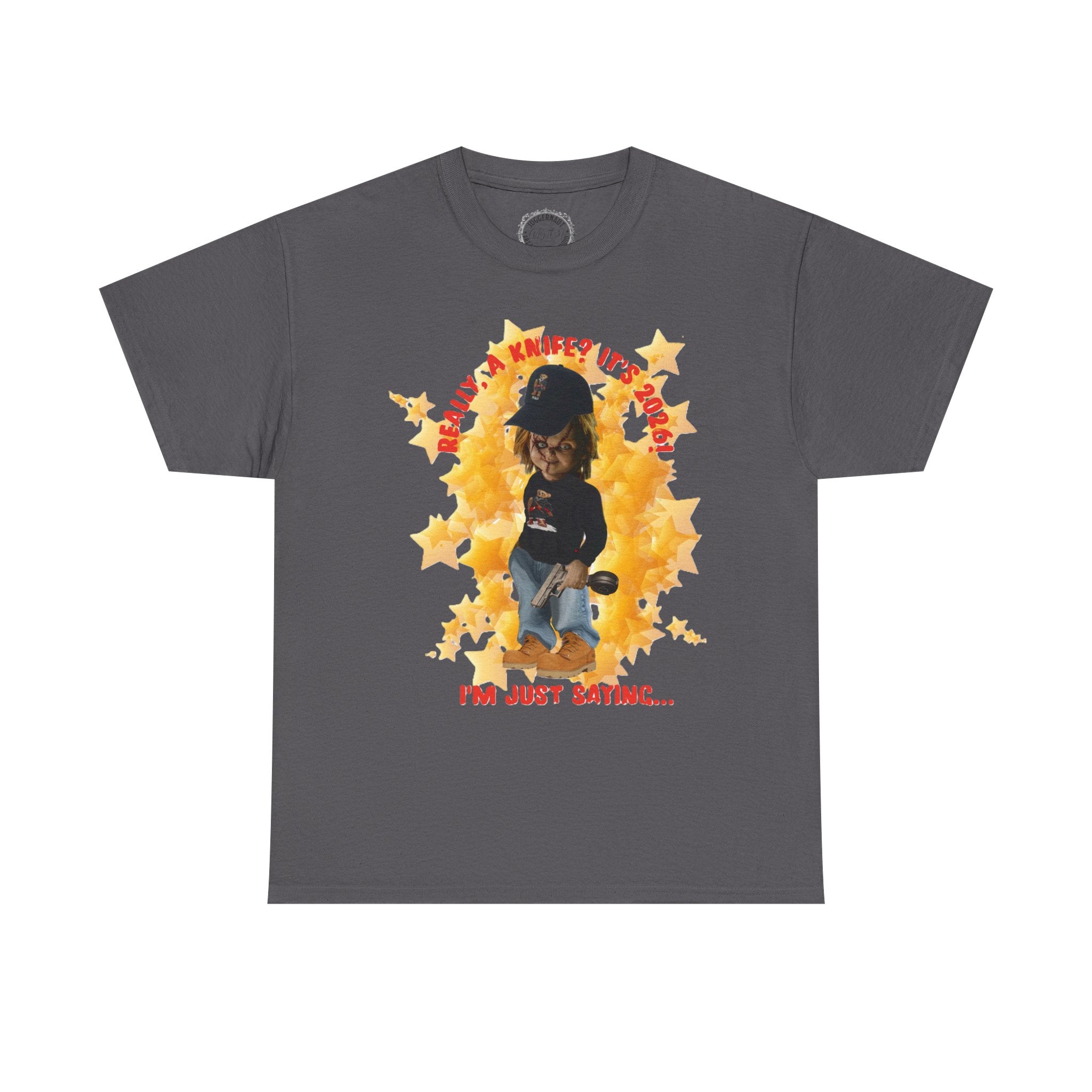 Bad Boy Collection  Graphic Tee — "Really, A Knife? It's Hot" Funny Vintage Doll Design