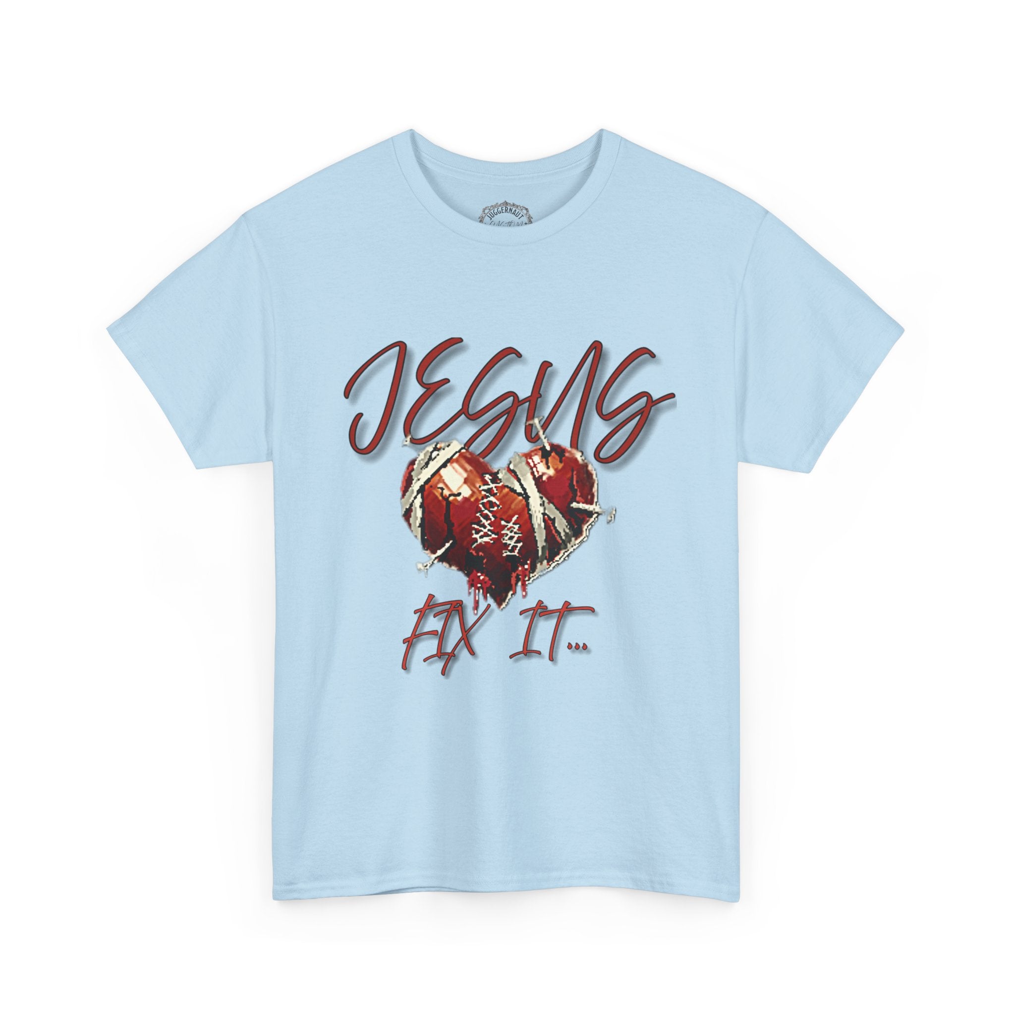 T‑Shirt — “Jesus Fix It” Heart & Football Graphic Tee