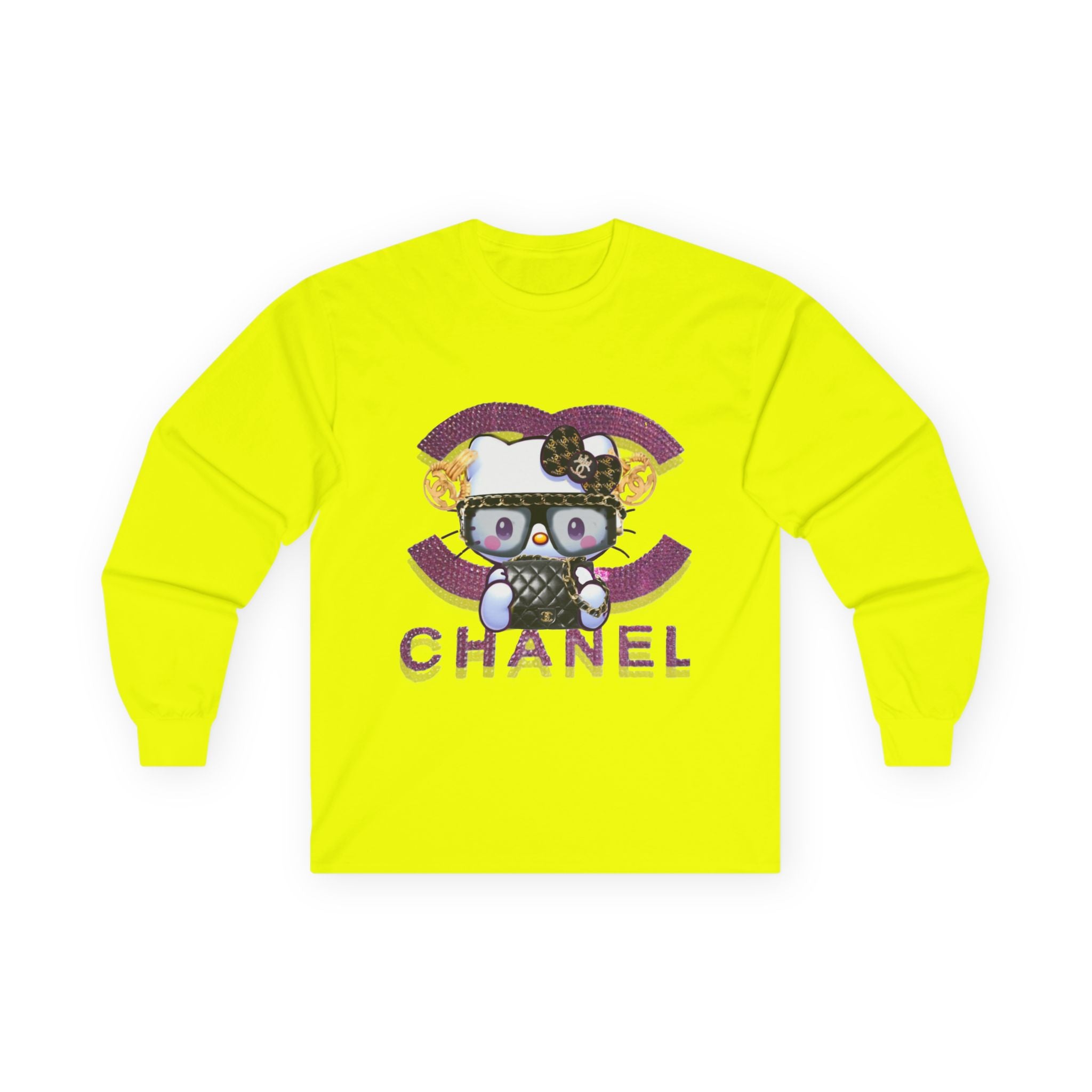 Team Diva Collection Long Sleeve Tee — Cute Cat Logo Graphic "CHANEL" Style