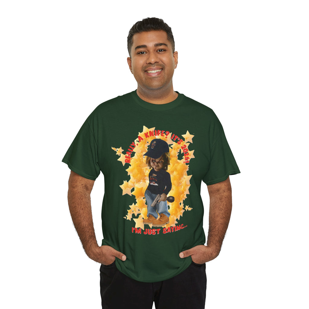 Bad Boy Collection  Graphic Tee — "Really, A Knife? It's Hot" Funny Vintage Doll Design