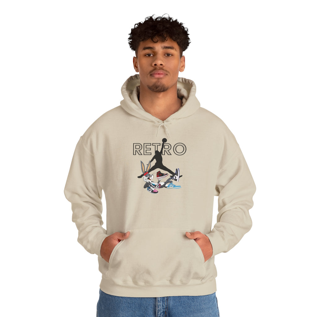 Retro Sneaker Hoodie — "RETRO" Graphic Pullover with Vintage Cartoon Collage