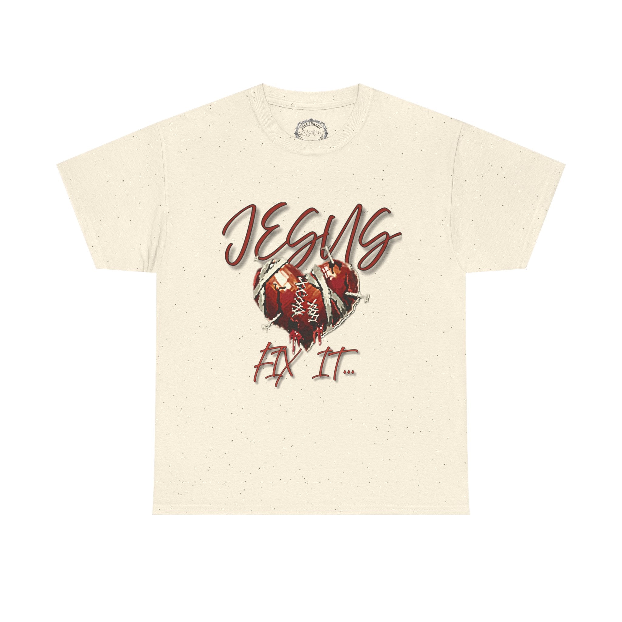 T‑Shirt — “Jesus Fix It” Heart & Football Graphic Tee