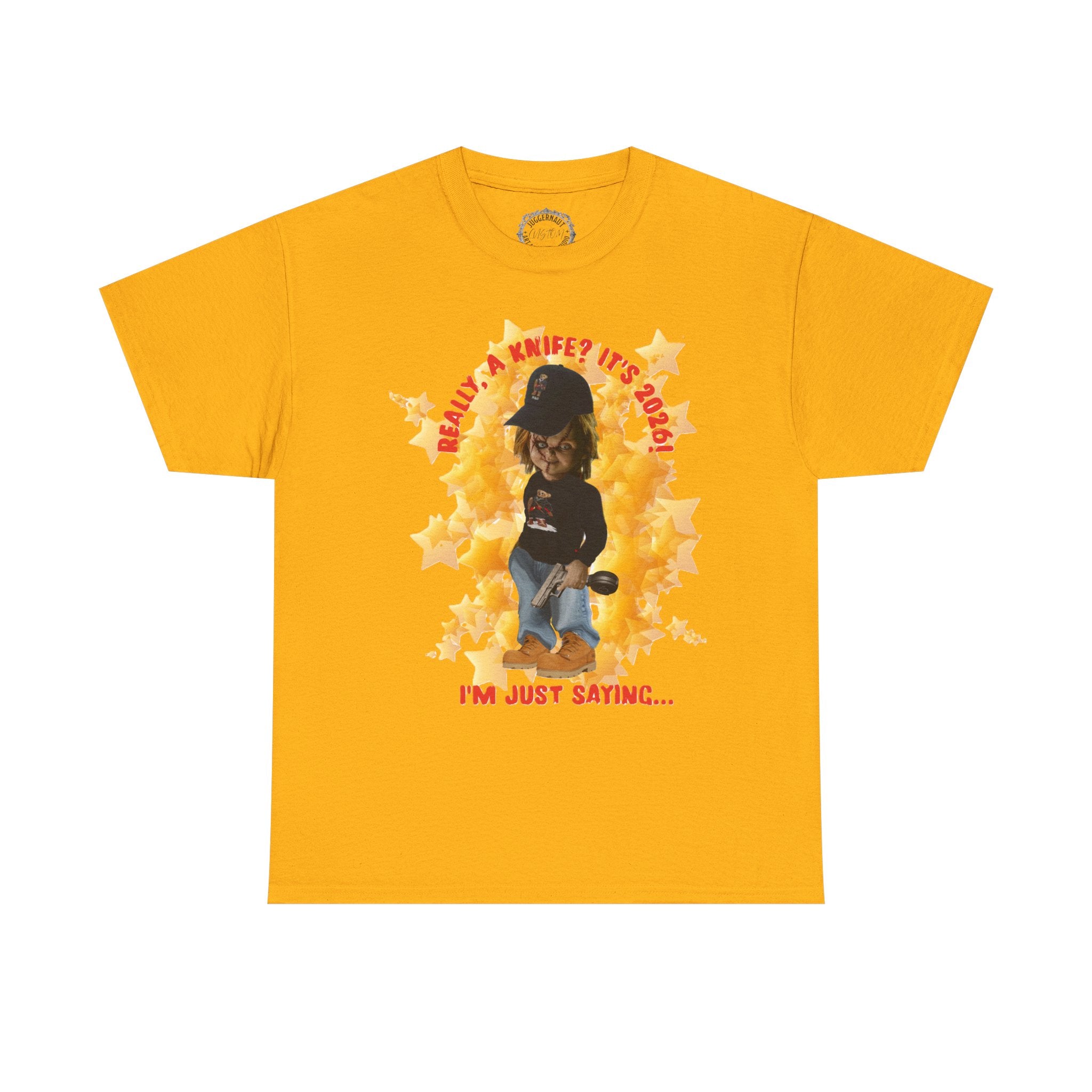Bad Boy Collection  Graphic Tee — "Really, A Knife? It's Hot" Funny Vintage Doll Design