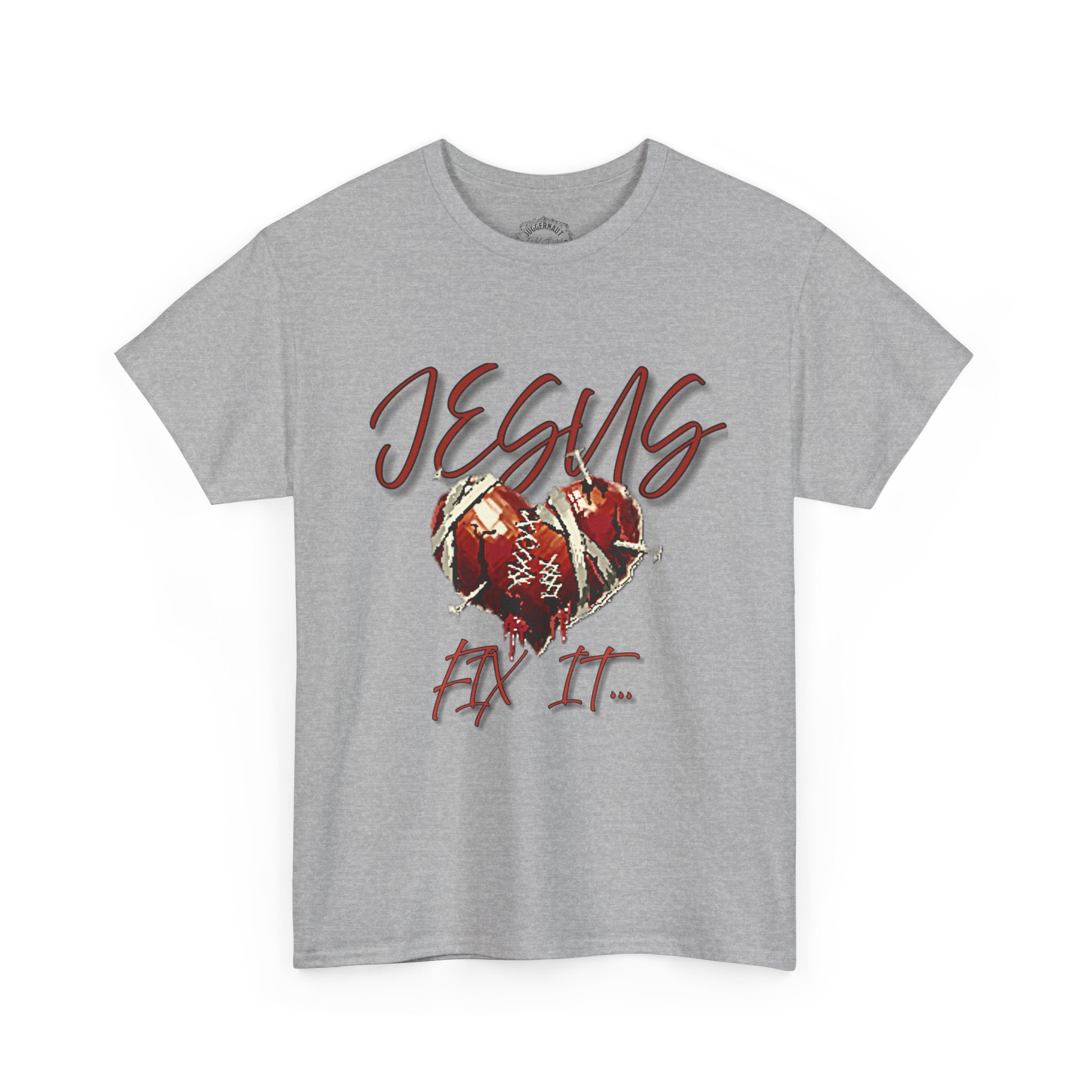 T‑Shirt — “Jesus Fix It” Heart & Football Graphic Tee