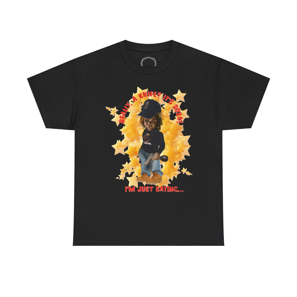 Bad Boy Collection  Graphic Tee — "Really, A Knife? It's Hot" Funny Vintage Doll Design