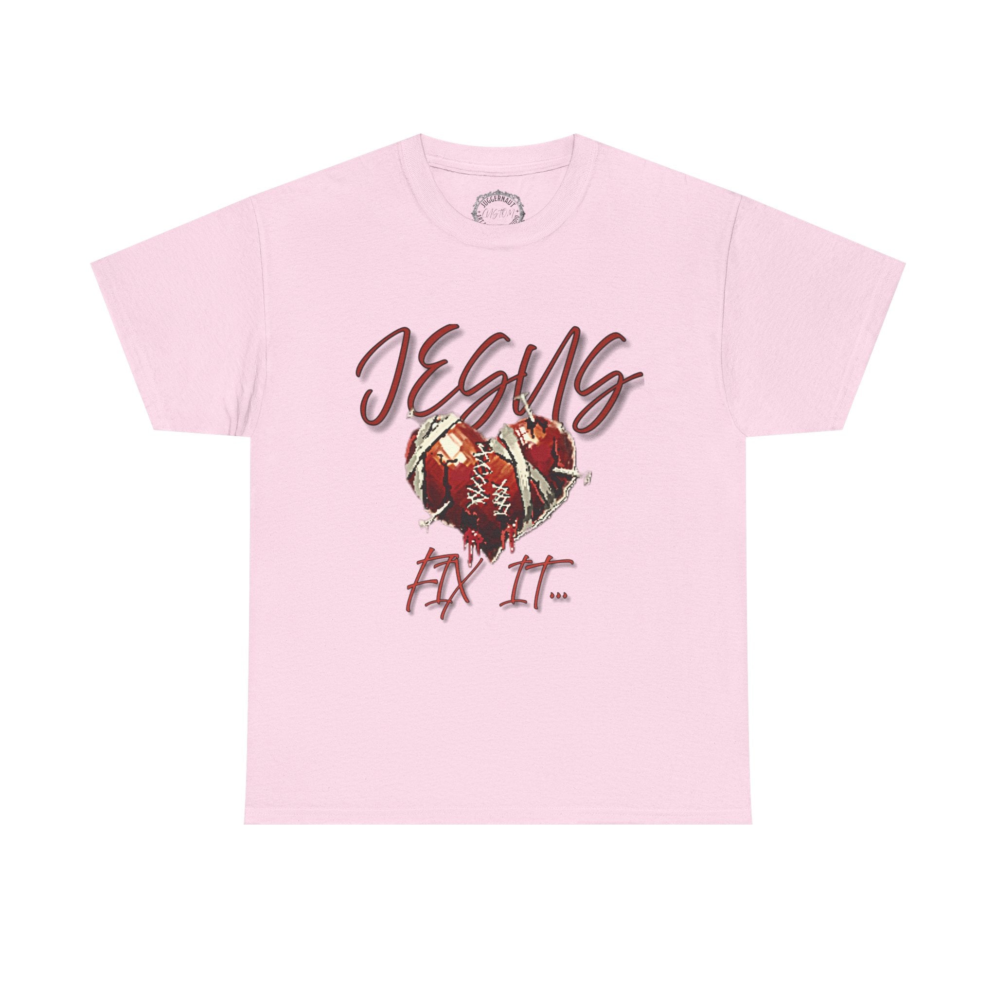 T‑Shirt — “Jesus Fix It” Heart & Football Graphic Tee
