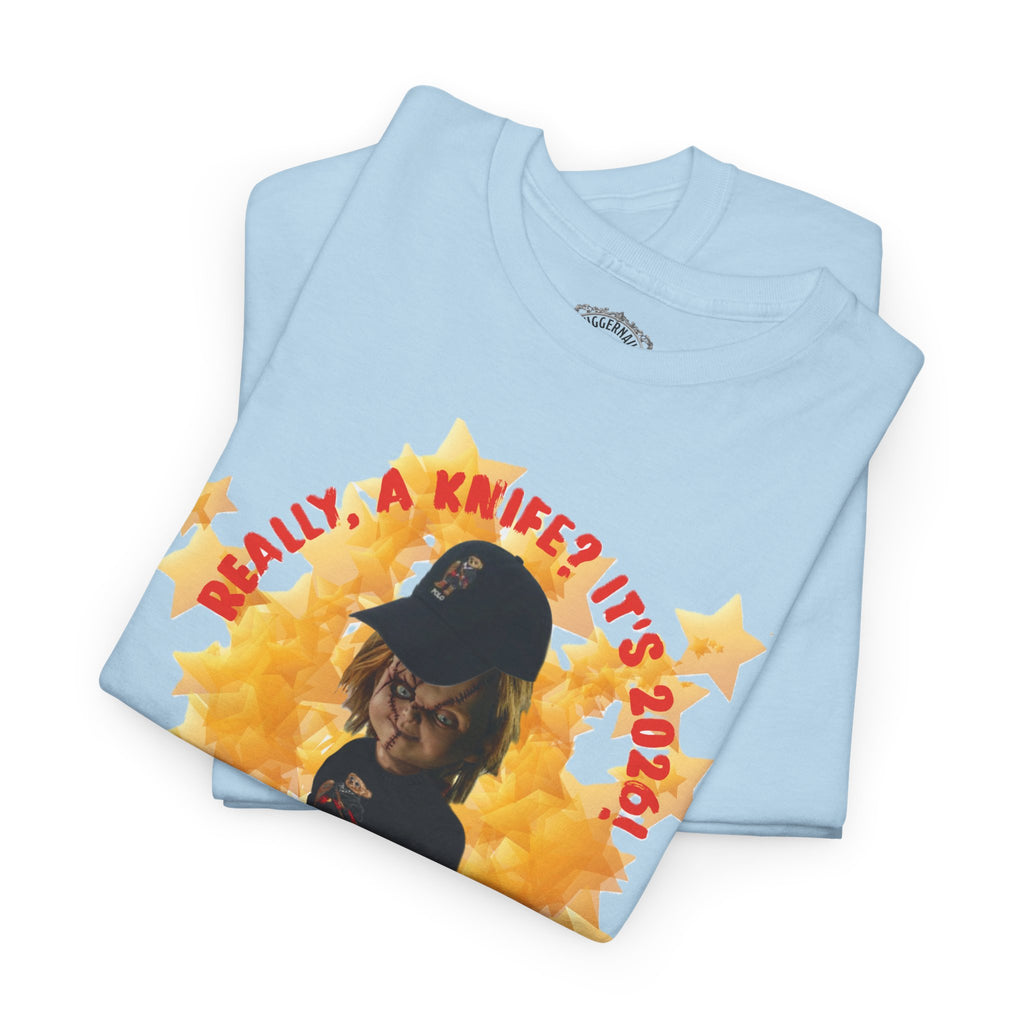 Bad Boy Collection  Graphic Tee — "Really, A Knife? It's Hot" Funny Vintage Doll Design