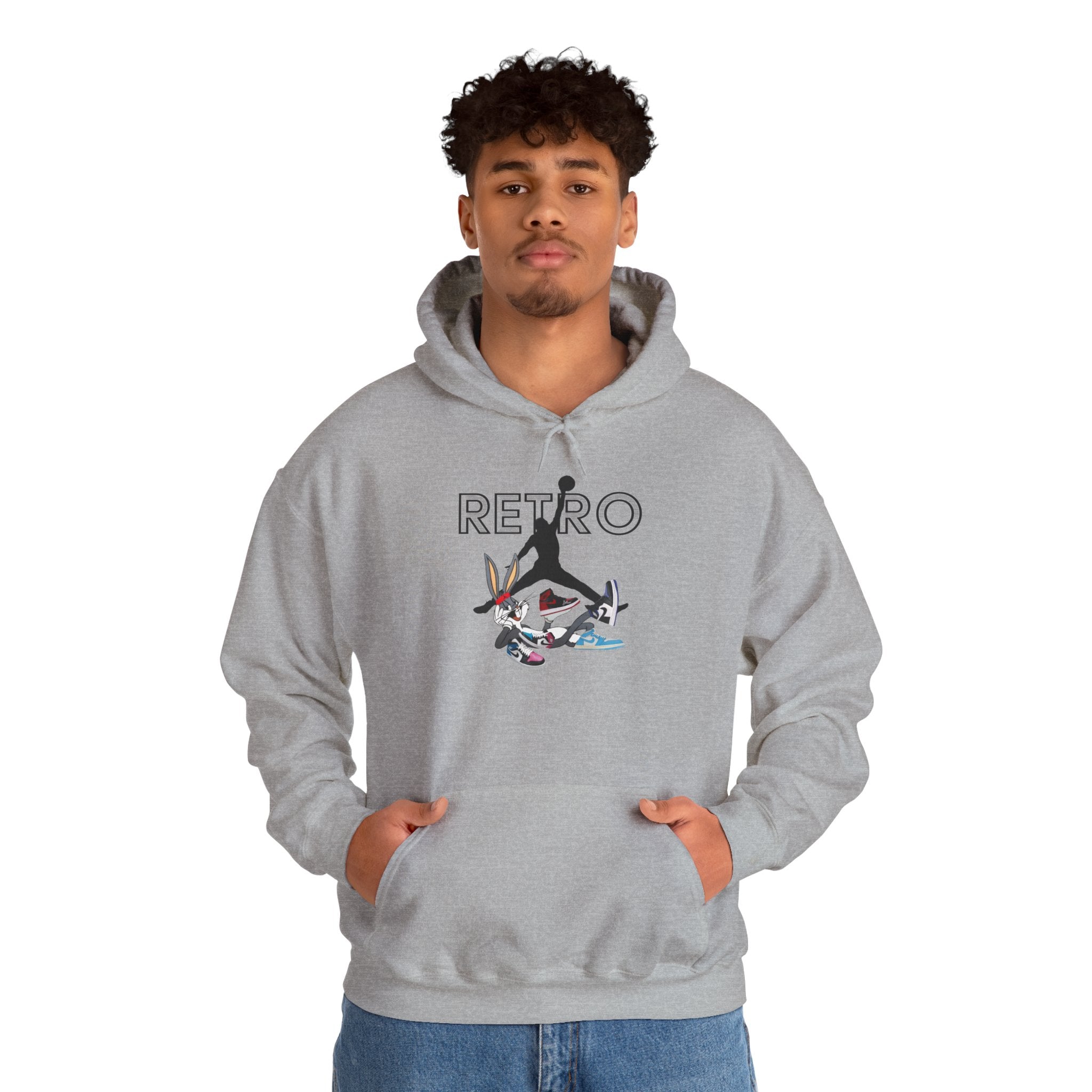 Retro Sneaker Hoodie — "RETRO" Graphic Pullover with Vintage Cartoon Collage