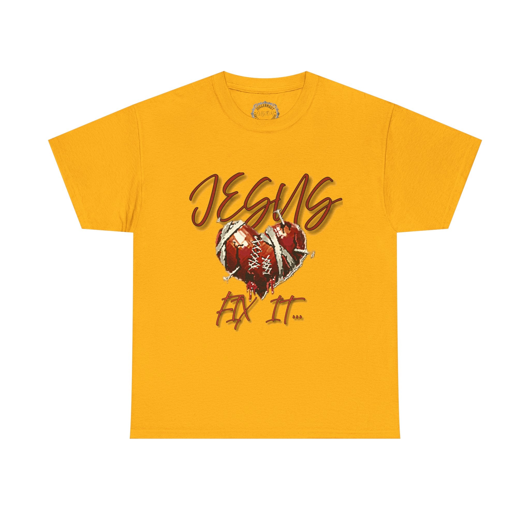 T‑Shirt — “Jesus Fix It” Heart & Football Graphic Tee