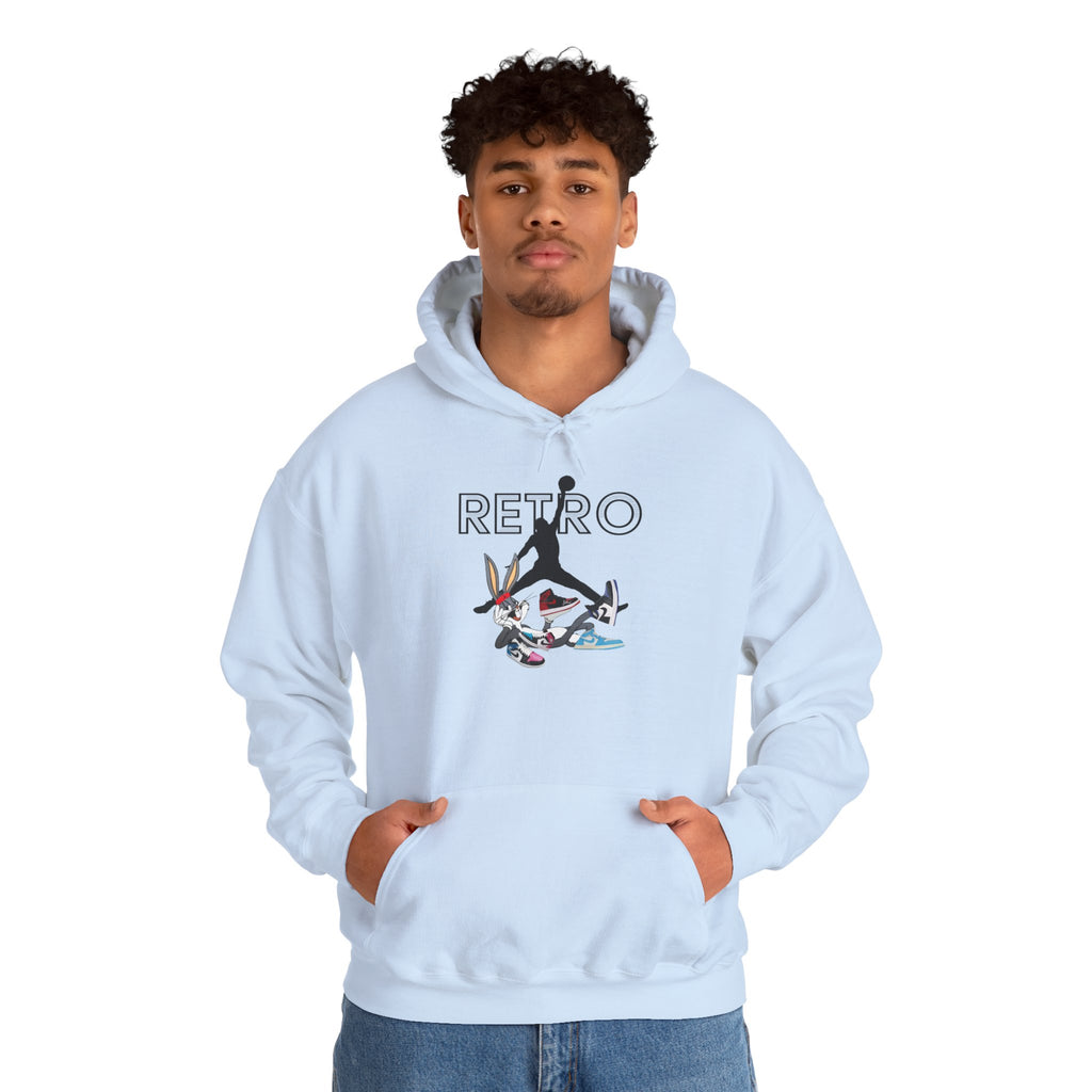 Retro Sneaker Hoodie — "RETRO" Graphic Pullover with Vintage Cartoon Collage