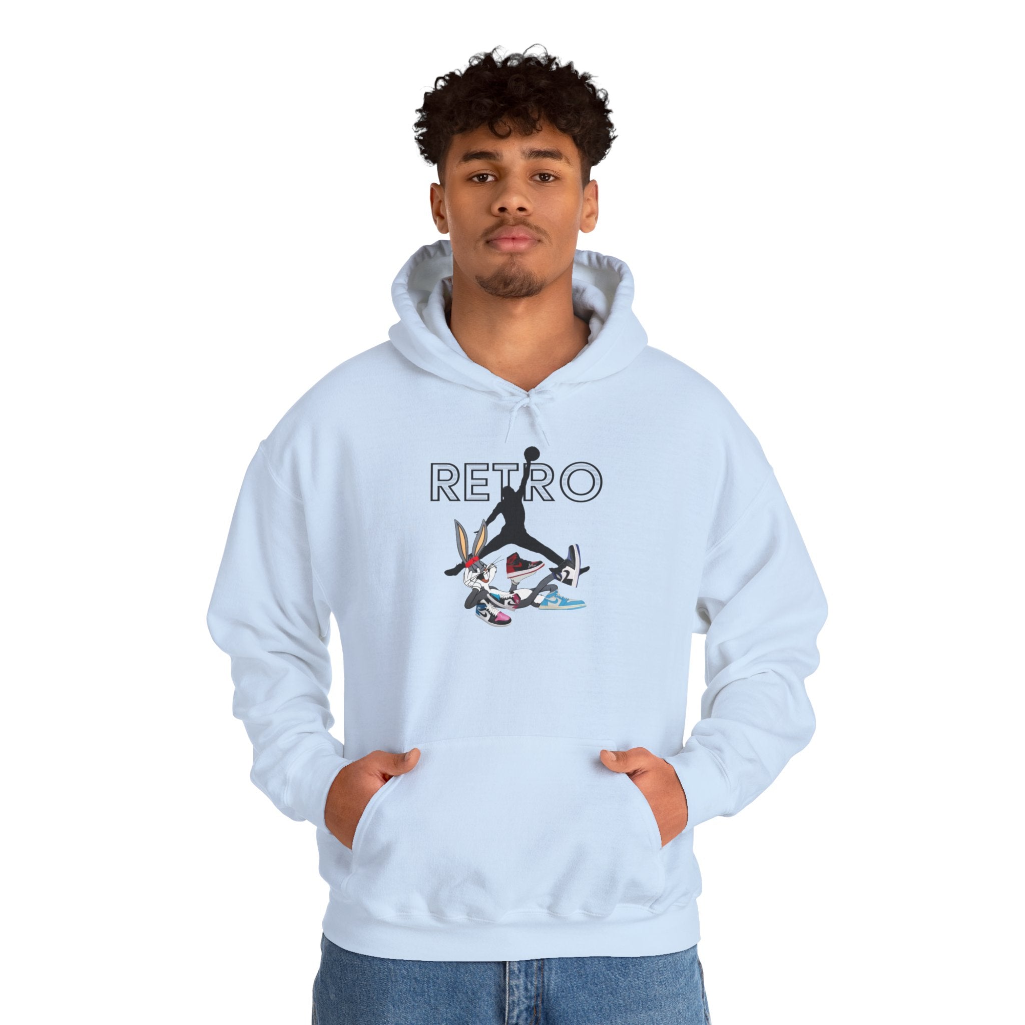 Retro Sneaker Hoodie — "RETRO" Graphic Pullover with Vintage Cartoon Collage