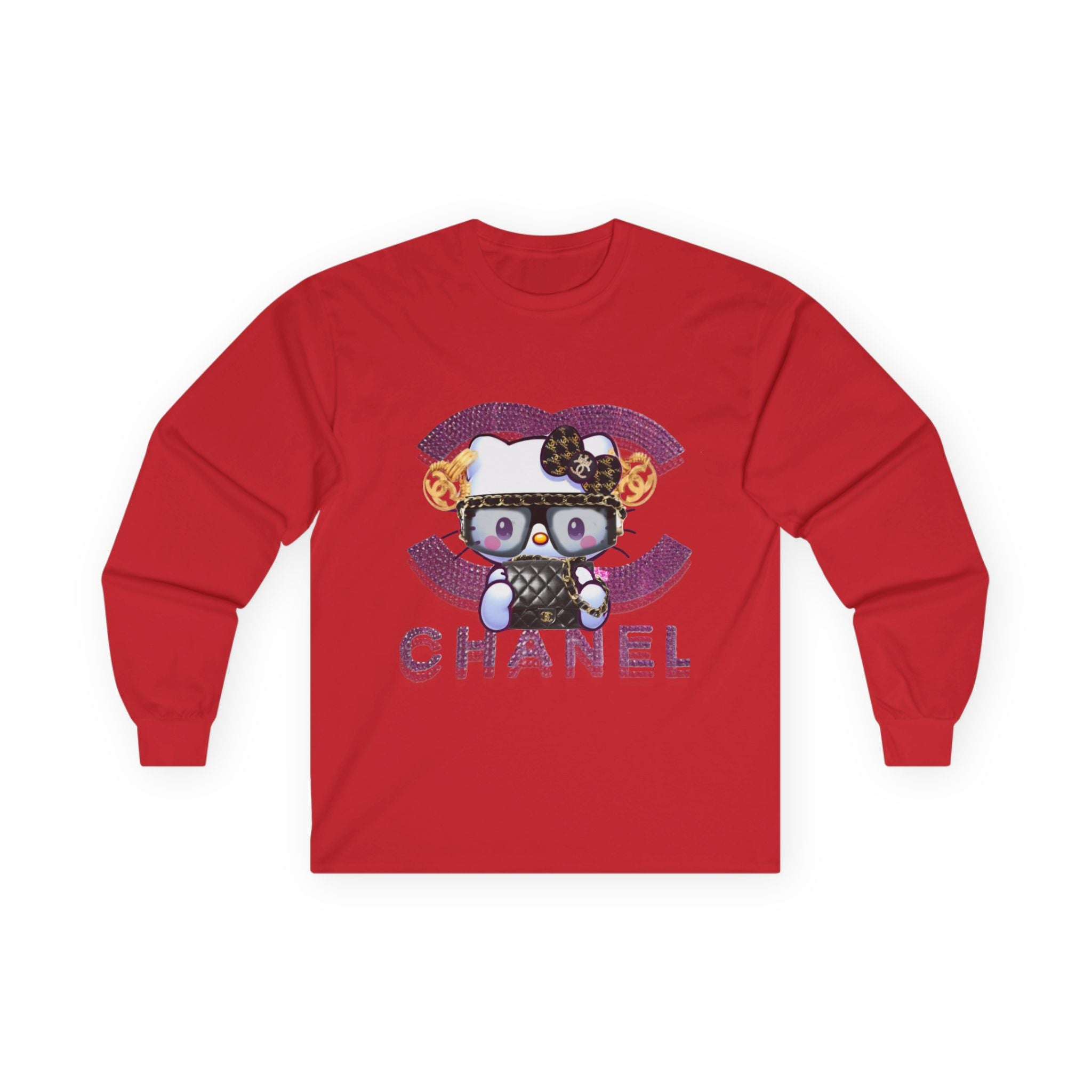 Team Diva Collection Long Sleeve Tee — Cute Cat Logo Graphic "CHANEL" Style
