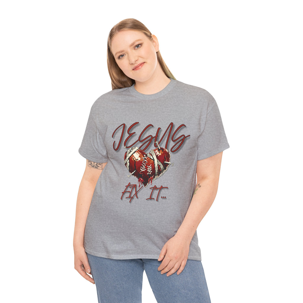 T‑Shirt — “Jesus Fix It” Heart & Football Graphic Tee