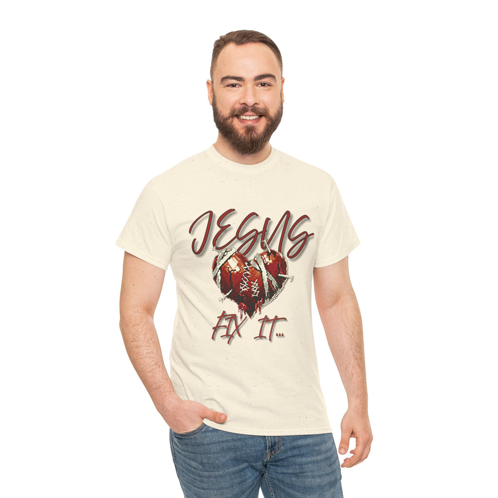 T‑Shirt — “Jesus Fix It” Heart & Football Graphic Tee