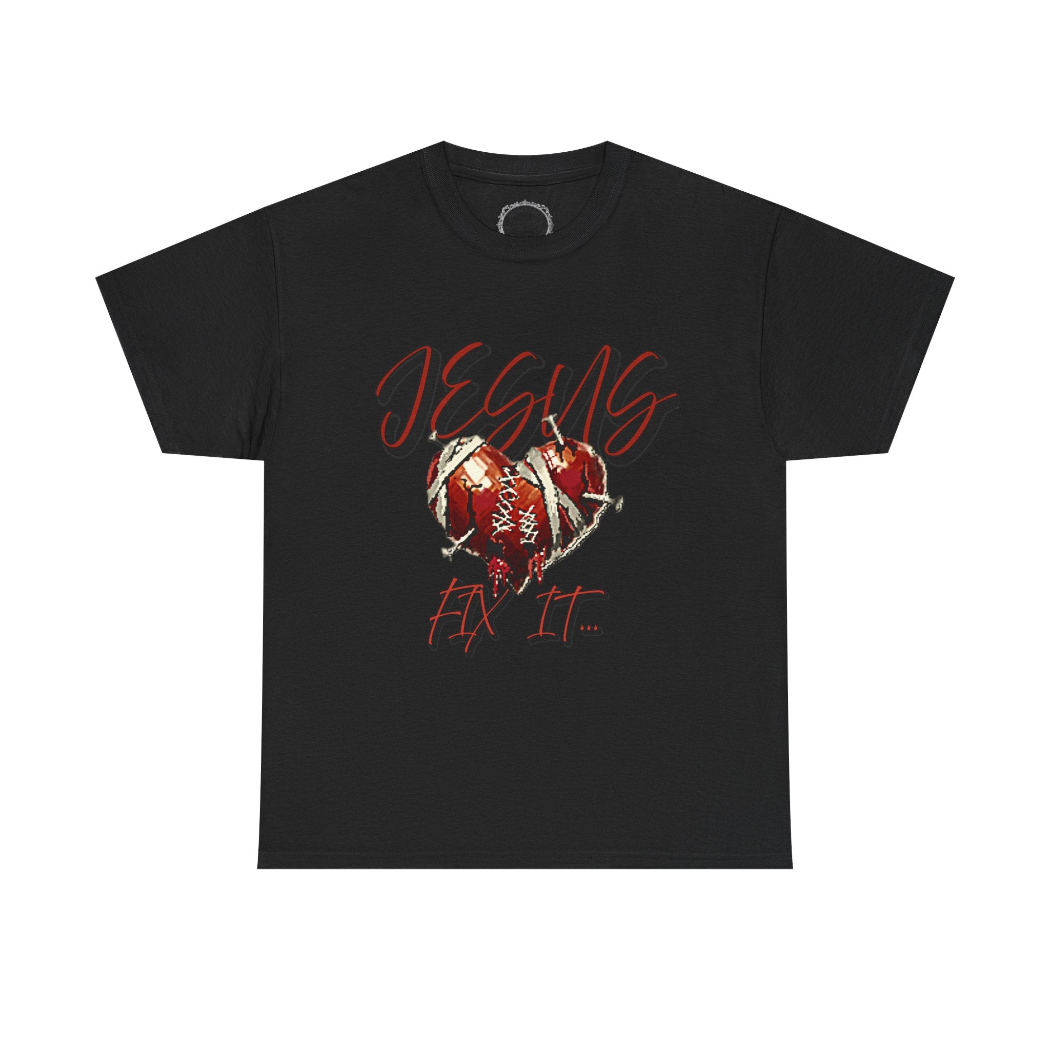 T‑Shirt — “Jesus Fix It” Heart & Football Graphic Tee