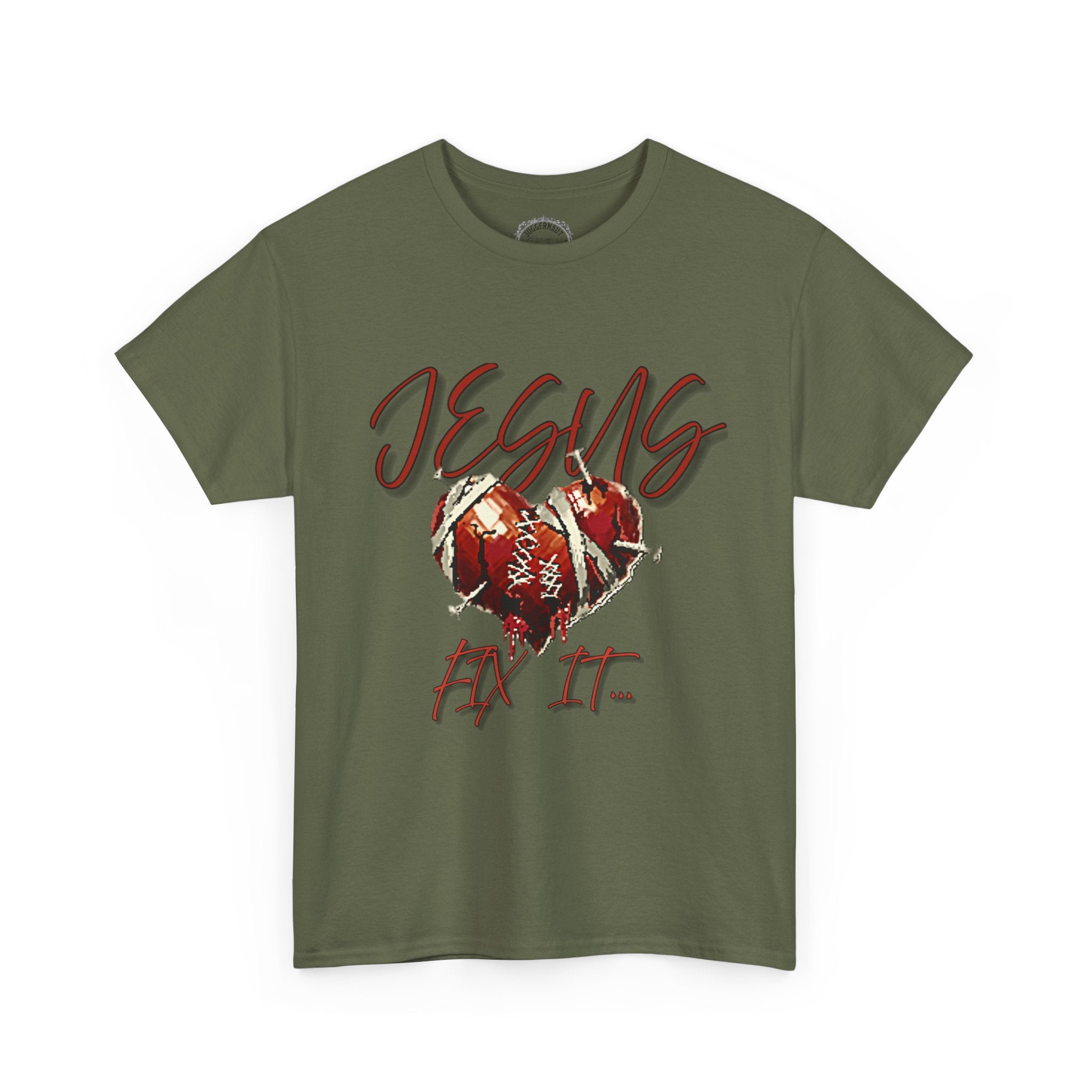T‑Shirt — “Jesus Fix It” Heart & Football Graphic Tee
