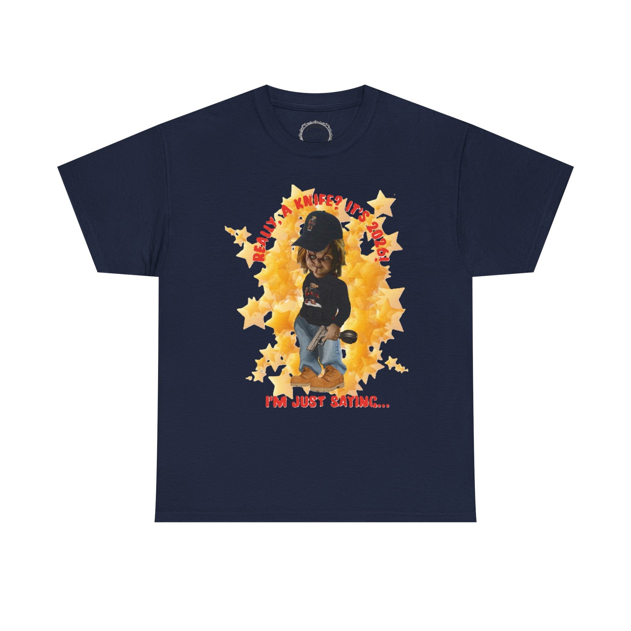 Bad Boy Collection  Graphic Tee — "Really, A Knife? It's Hot" Funny Vintage Doll Design