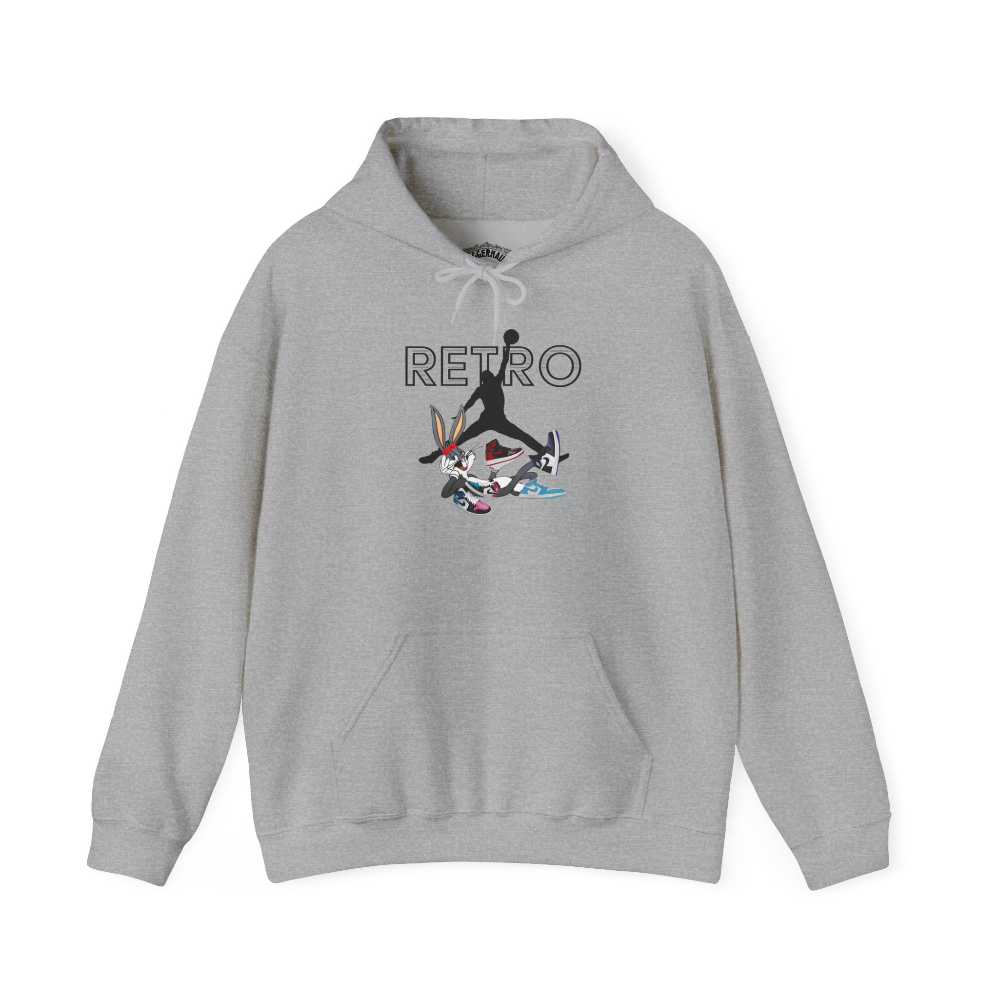 Retro Sneaker Hoodie — "RETRO" Graphic Pullover with Vintage Cartoon Collage