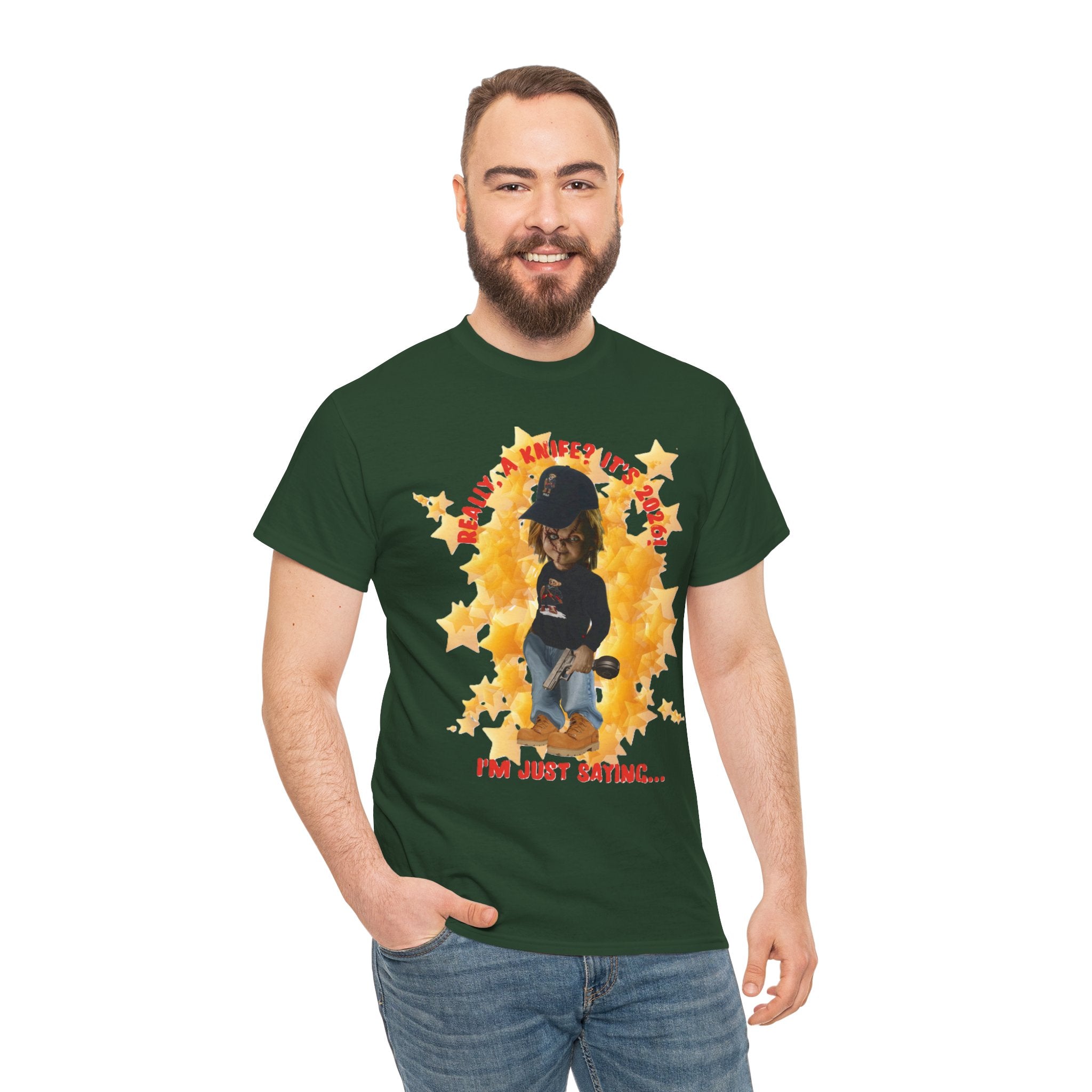 Bad Boy Collection  Graphic Tee — "Really, A Knife? It's Hot" Funny Vintage Doll Design