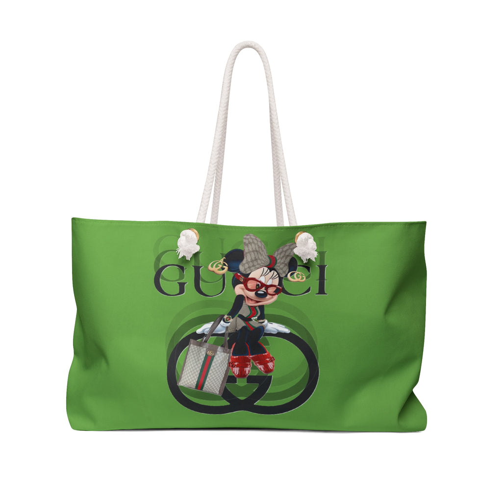 Gucci-Inspired Green Weekender Bag with Fashion Character Graphic