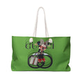 Gucci-Inspired Green Weekender Bag with Fashion Character Graphic