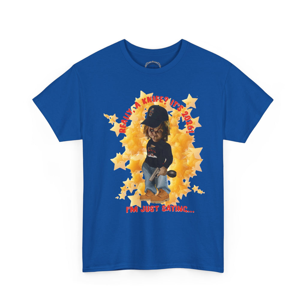 Bad Boy Collection  Graphic Tee — "Really, A Knife? It's Hot" Funny Vintage Doll Design