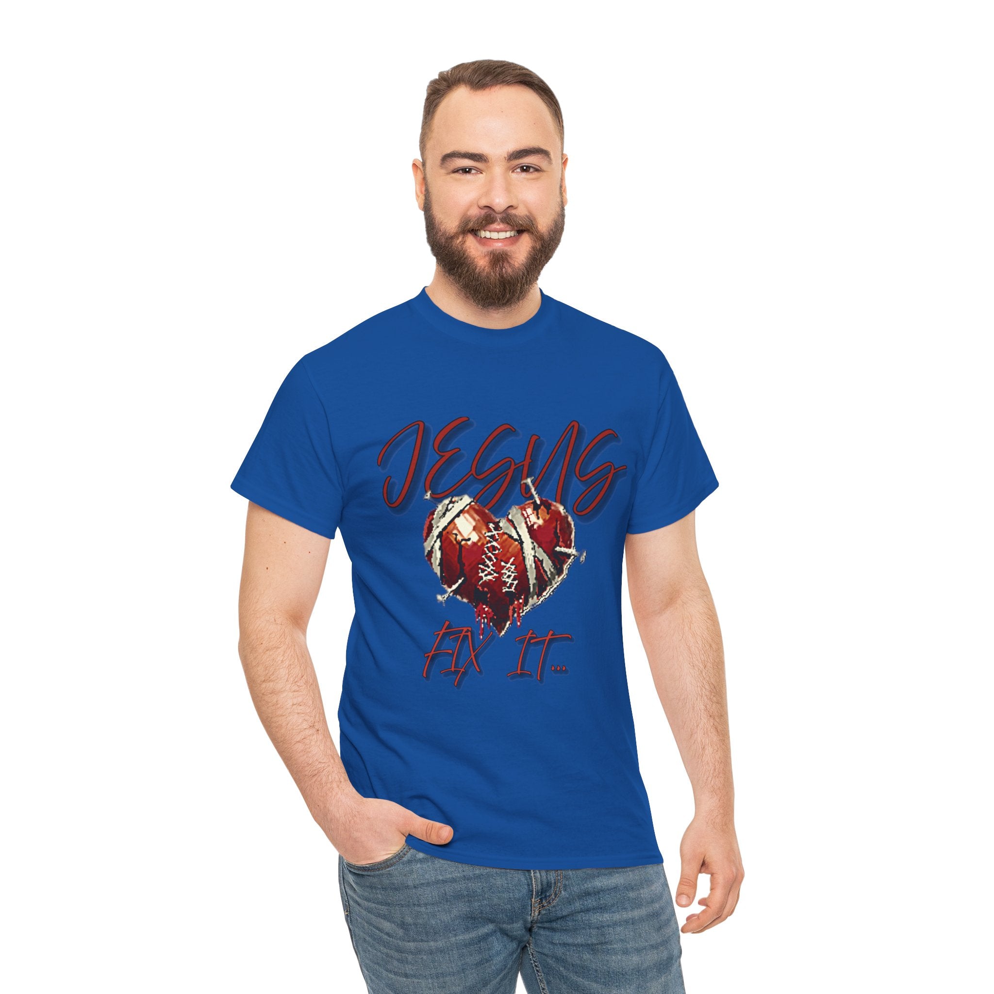 T‑Shirt — “Jesus Fix It” Heart & Football Graphic Tee