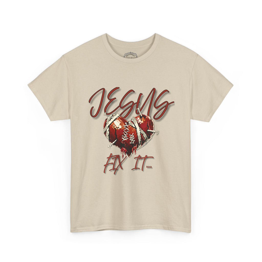 T‑Shirt — “Jesus Fix It” Heart & Football Graphic Tee