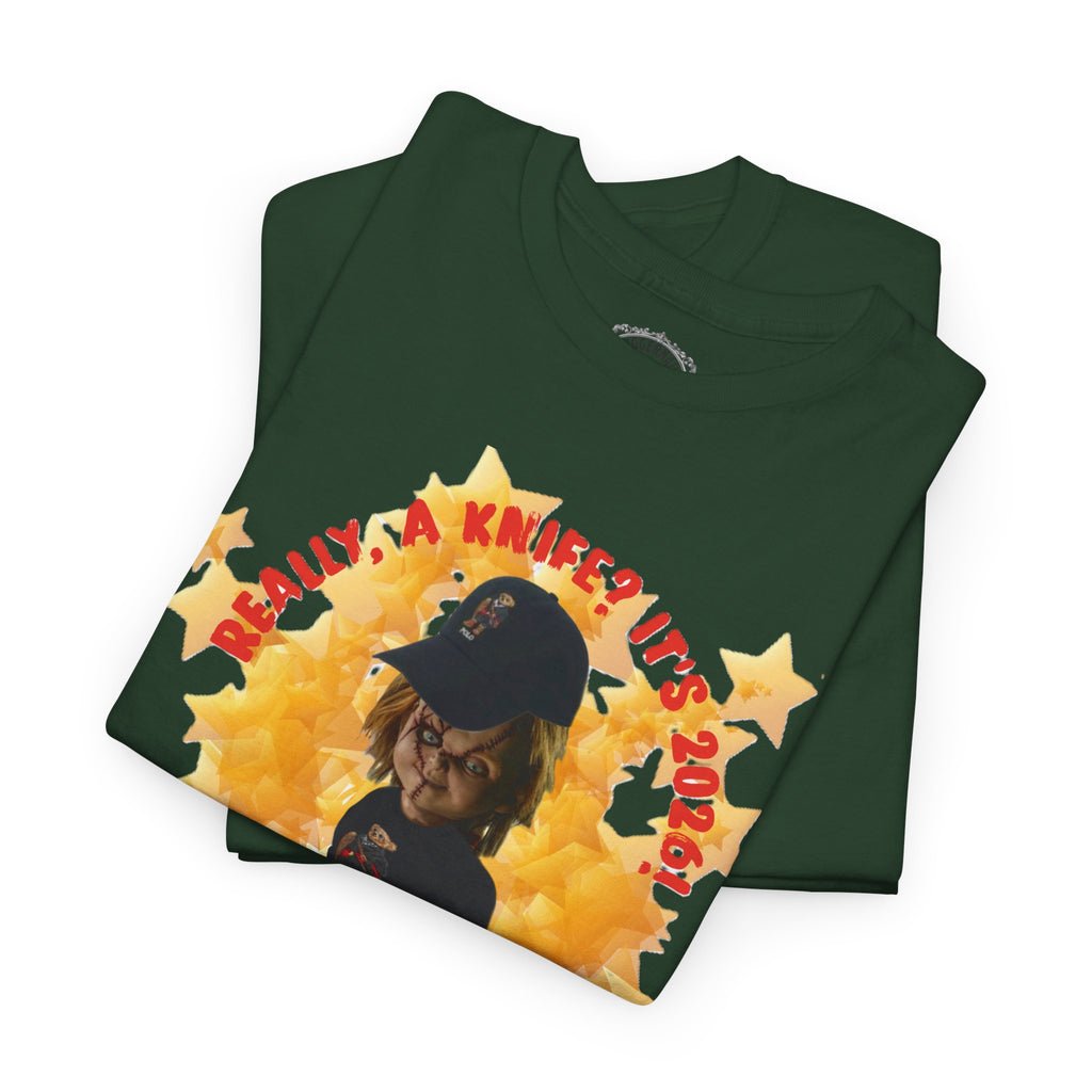 Bad Boy Collection  Graphic Tee — "Really, A Knife? It's Hot" Funny Vintage Doll Design