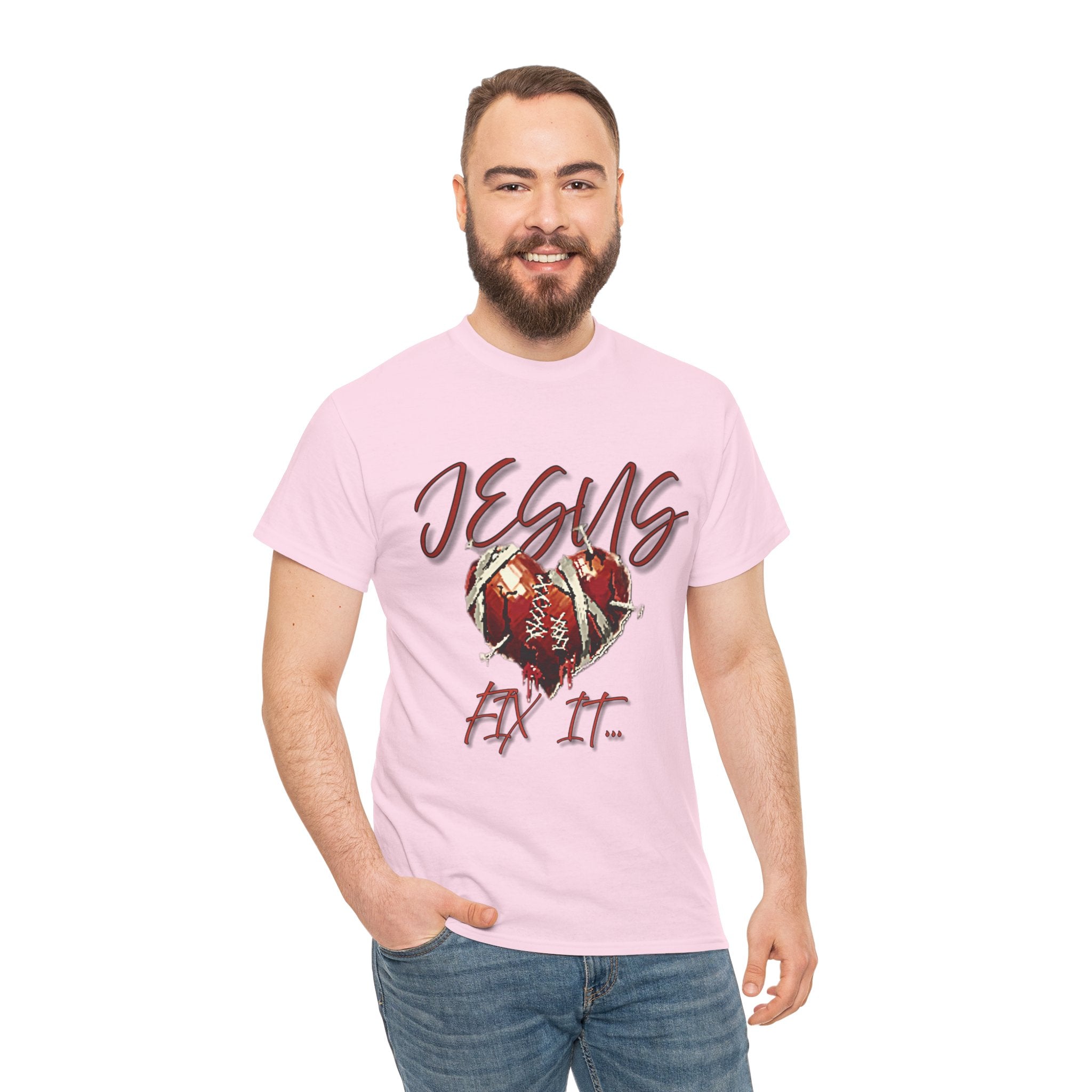 T‑Shirt — “Jesus Fix It” Heart & Football Graphic Tee