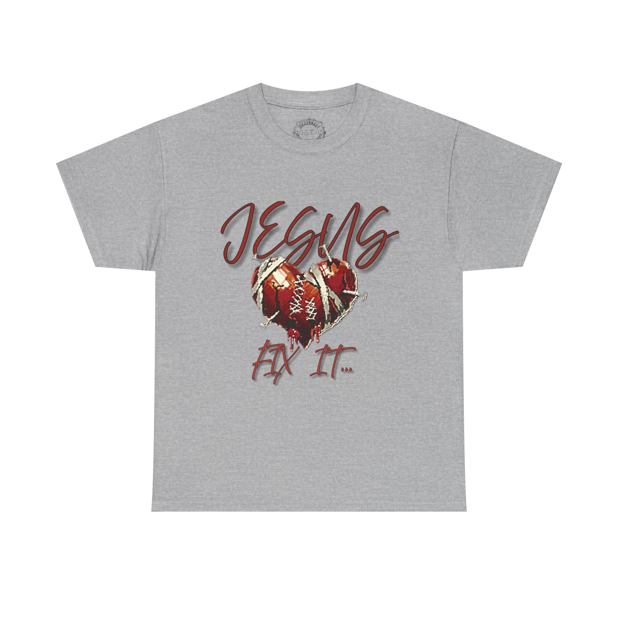 T‑Shirt — “Jesus Fix It” Heart & Football Graphic Tee