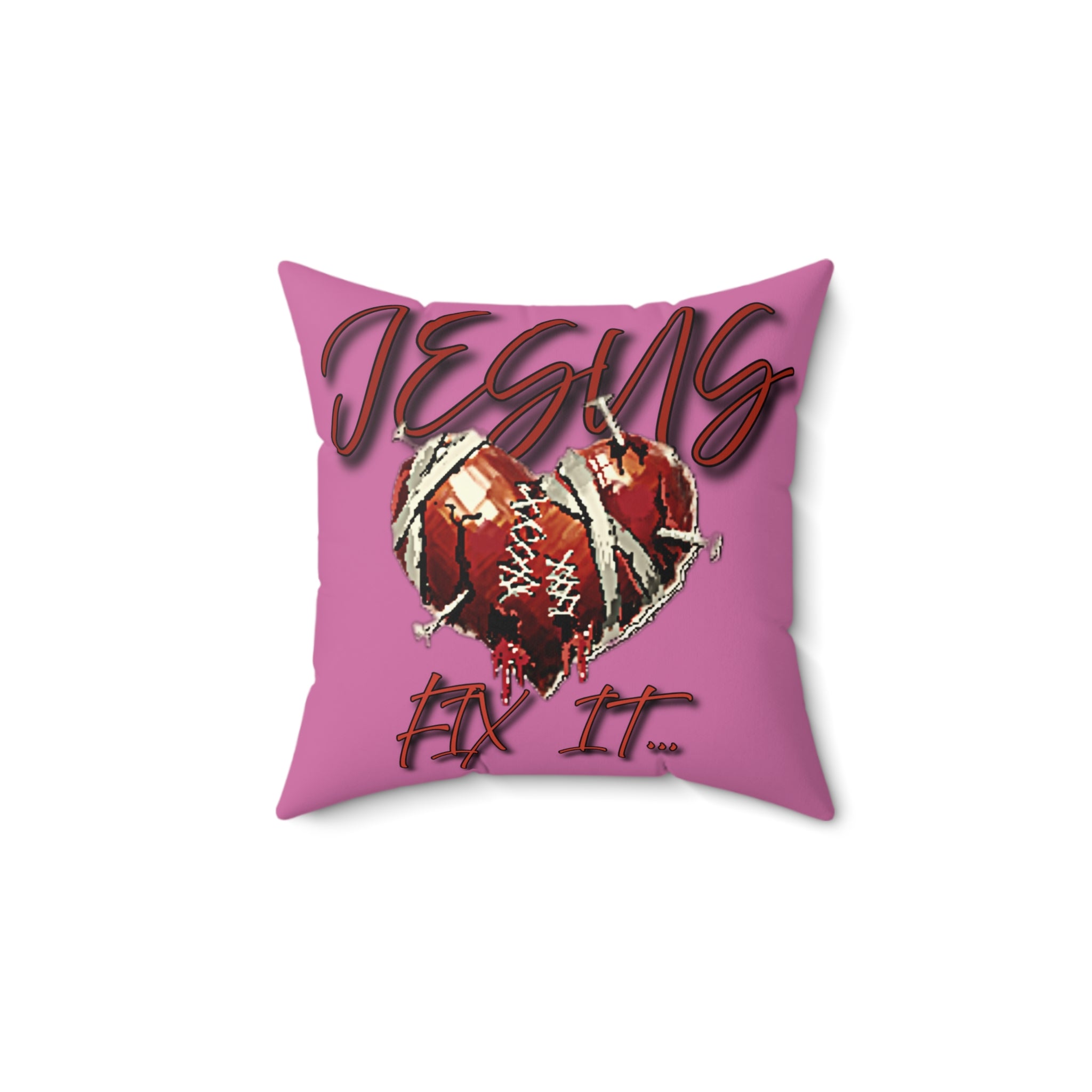 Pillow — Jesus Fix It Heart Graphic Throw Pillow (Pink)