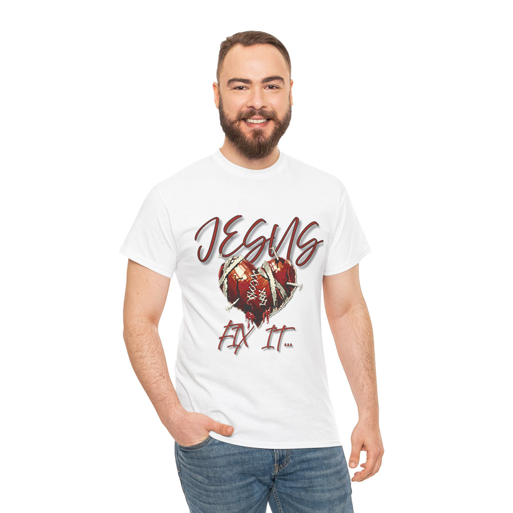 T‑Shirt — “Jesus Fix It” Heart & Football Graphic Tee