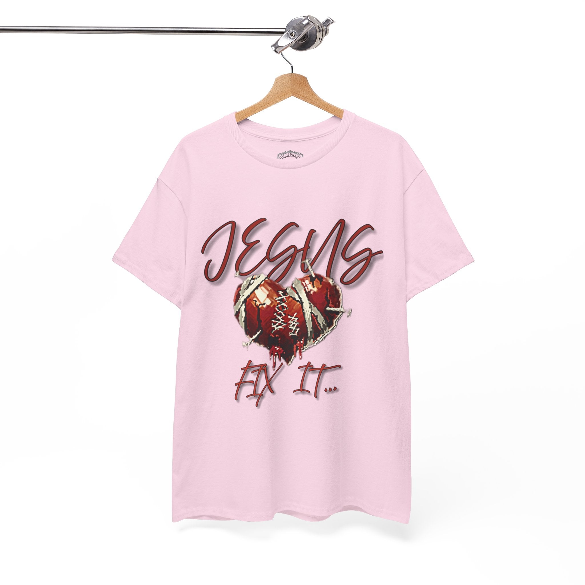 T‑Shirt — “Jesus Fix It” Heart & Football Graphic Tee