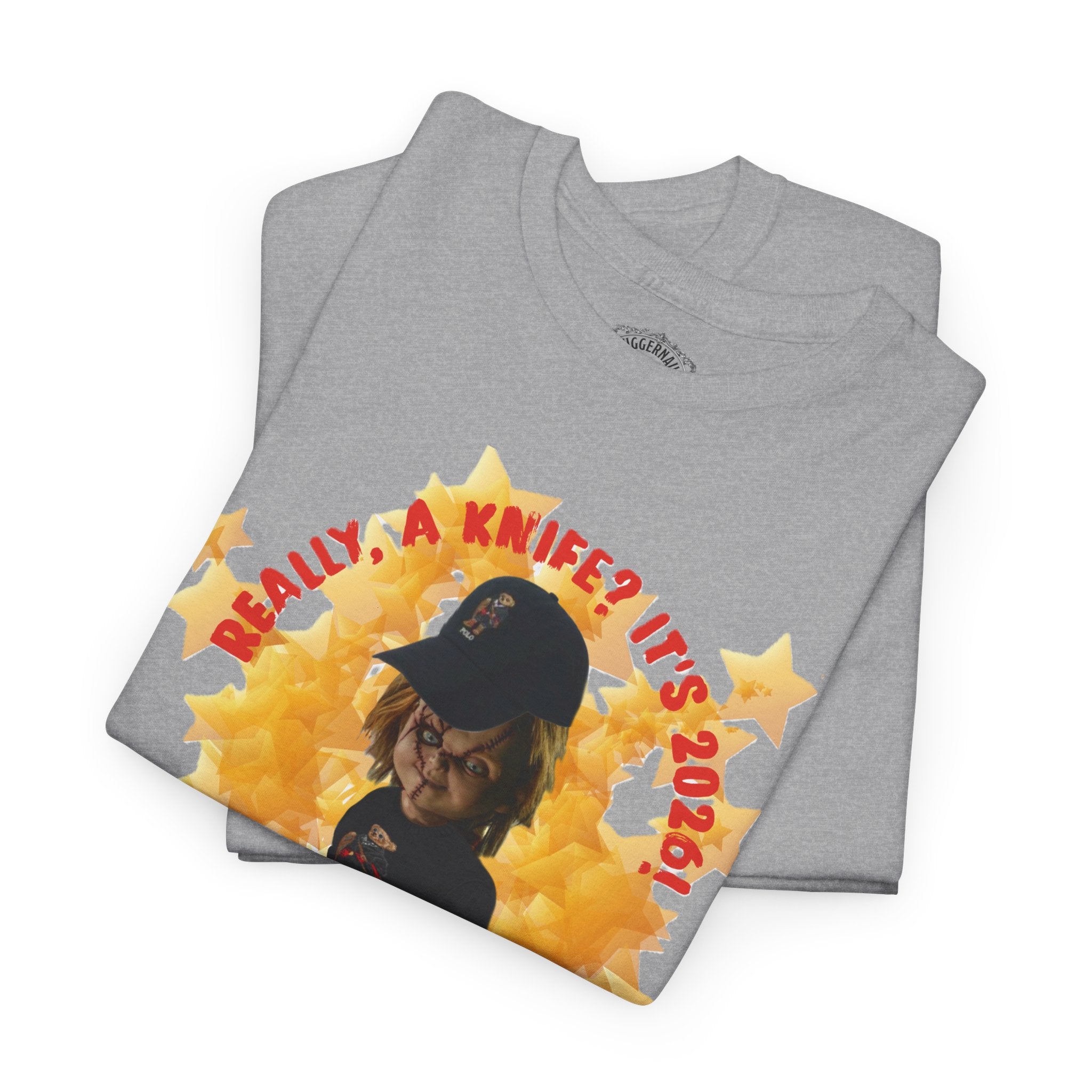 Bad Boy Collection  Graphic Tee — "Really, A Knife? It's Hot" Funny Vintage Doll Design