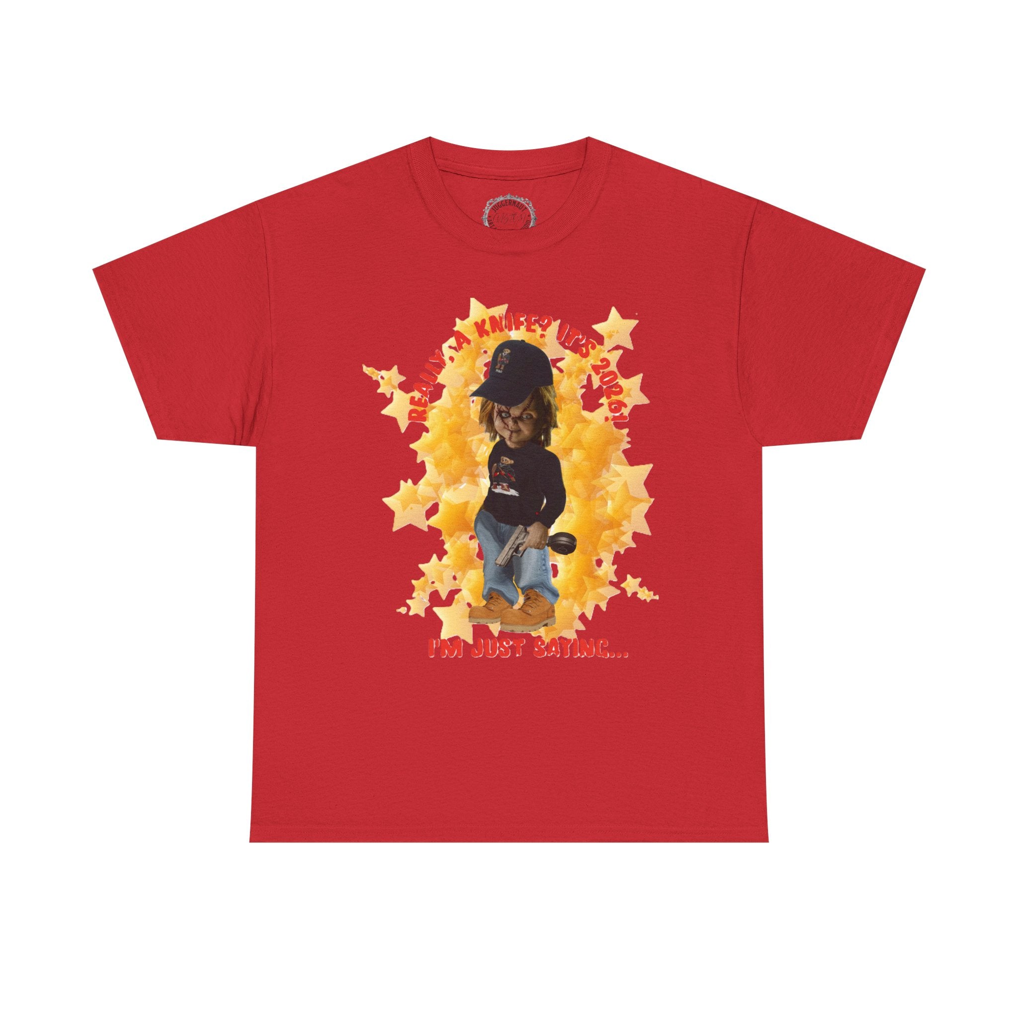 Bad Boy Collection  Graphic Tee — "Really, A Knife? It's Hot" Funny Vintage Doll Design