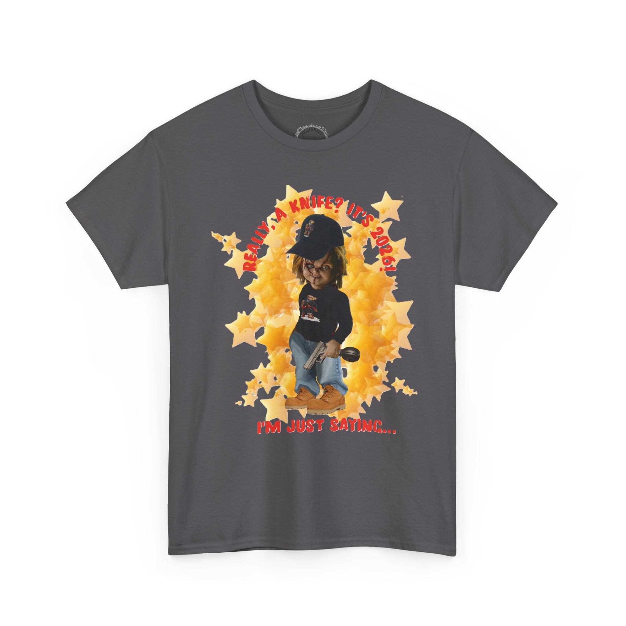 Bad Boy Collection  Graphic Tee — "Really, A Knife? It's Hot" Funny Vintage Doll Design