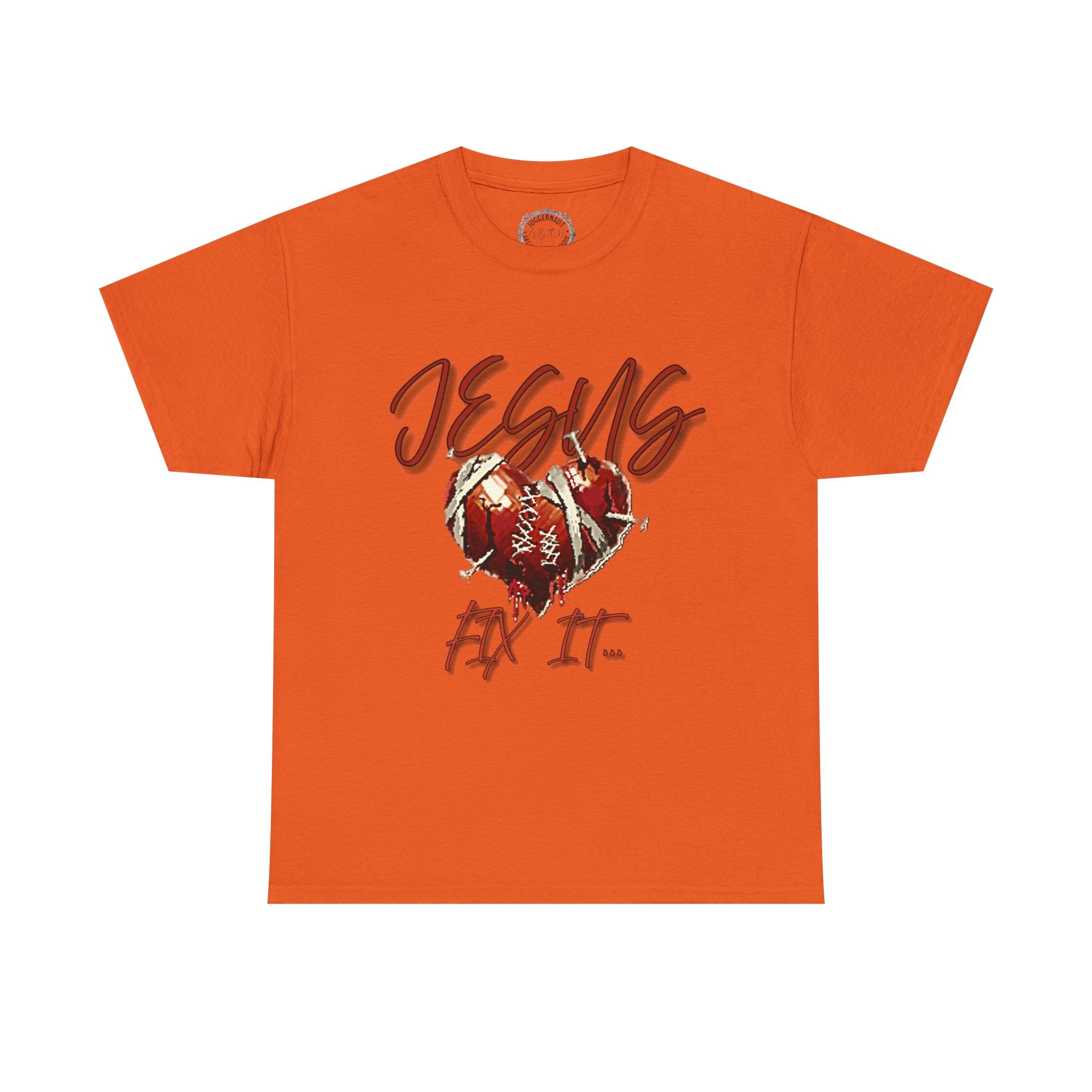 T‑Shirt — “Jesus Fix It” Heart & Football Graphic Tee