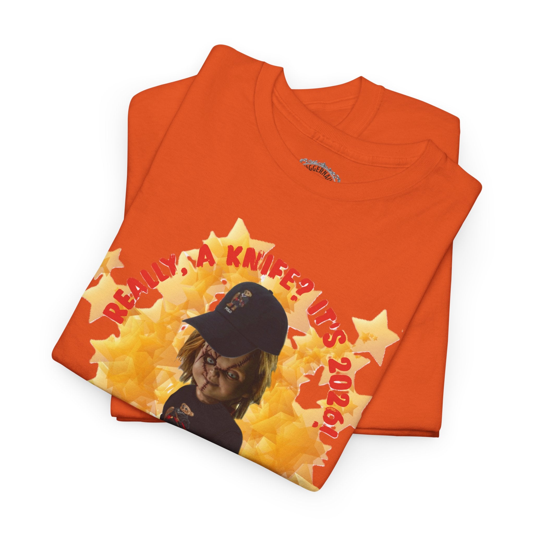 Bad Boy Collection  Graphic Tee — "Really, A Knife? It's Hot" Funny Vintage Doll Design