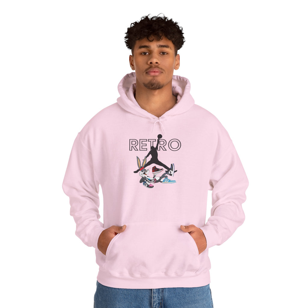 Retro Sneaker Hoodie — "RETRO" Graphic Pullover with Vintage Cartoon Collage