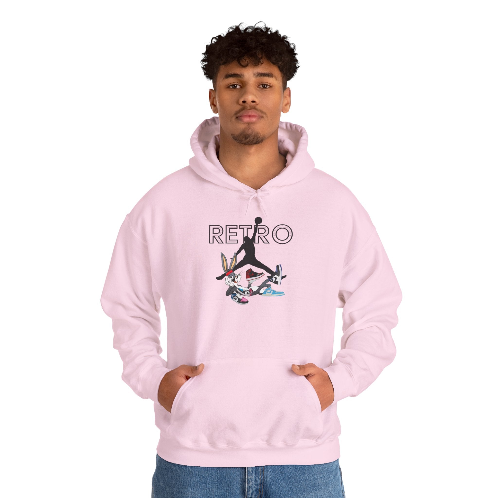 Retro Sneaker Hoodie — "RETRO" Graphic Pullover with Vintage Cartoon Collage