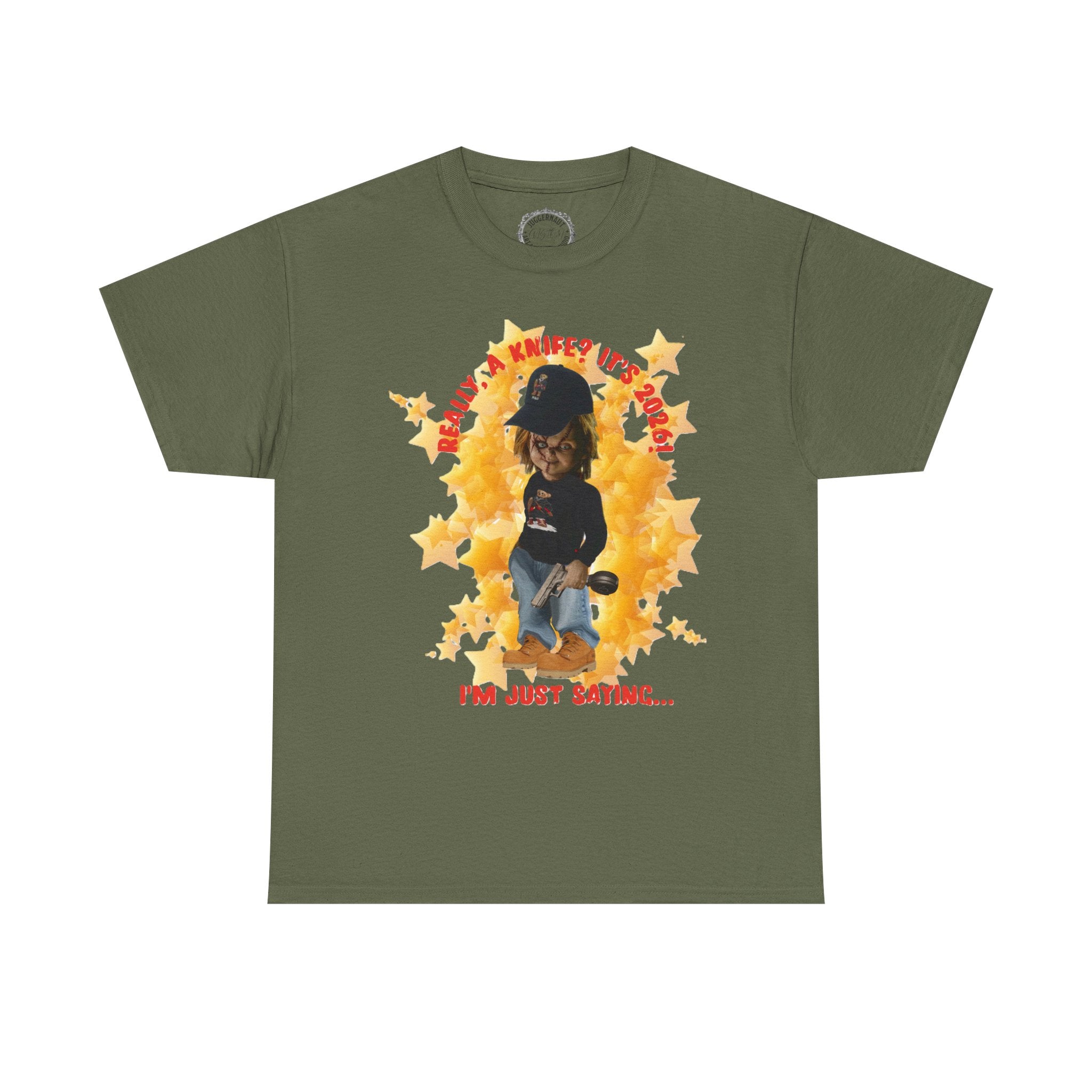 Bad Boy Collection  Graphic Tee — "Really, A Knife? It's Hot" Funny Vintage Doll Design