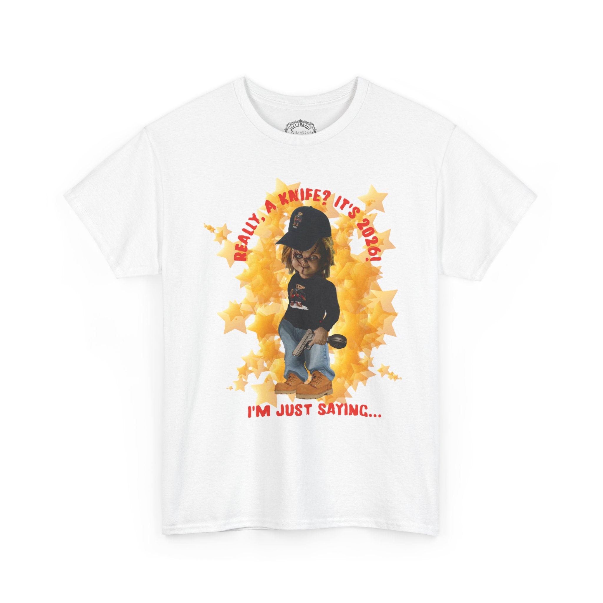 Bad Boy Collection  Graphic Tee — "Really, A Knife? It's Hot" Funny Vintage Doll Design