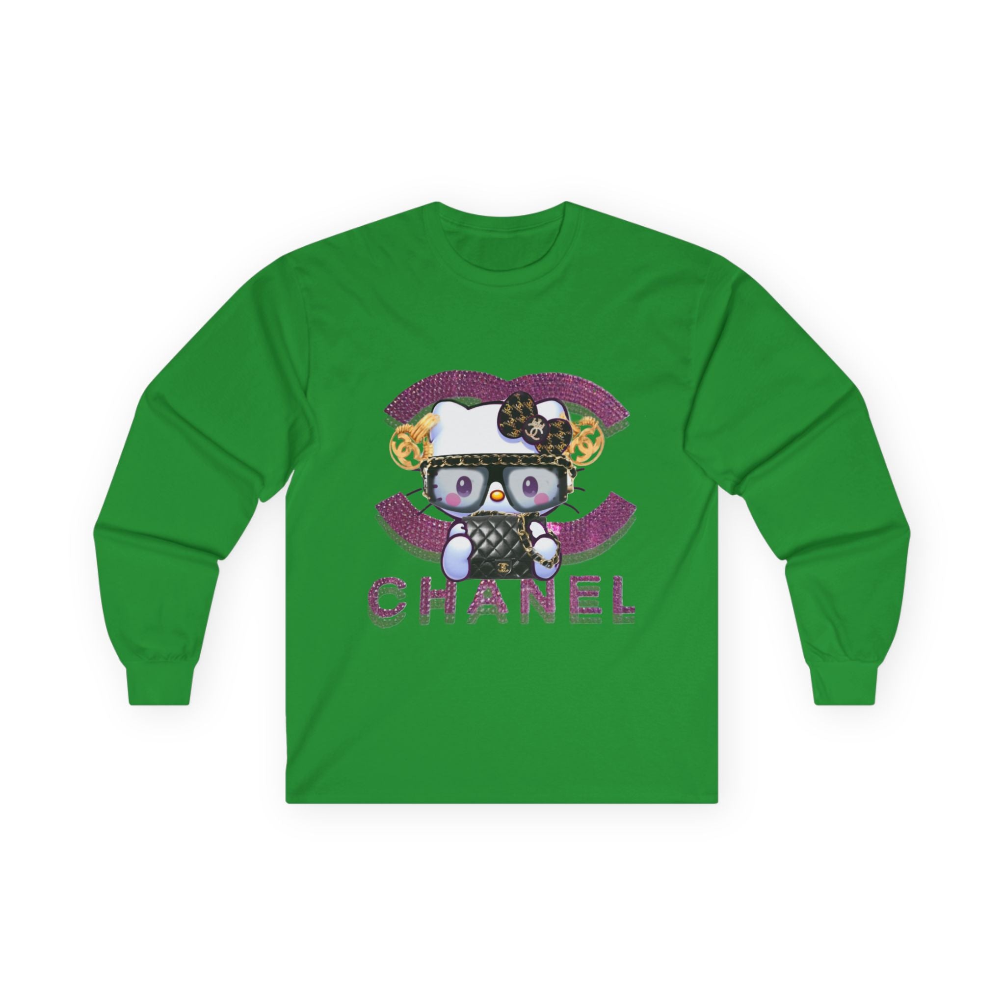 Team Diva Collection Long Sleeve Tee — Cute Cat Logo Graphic "CHANEL" Style