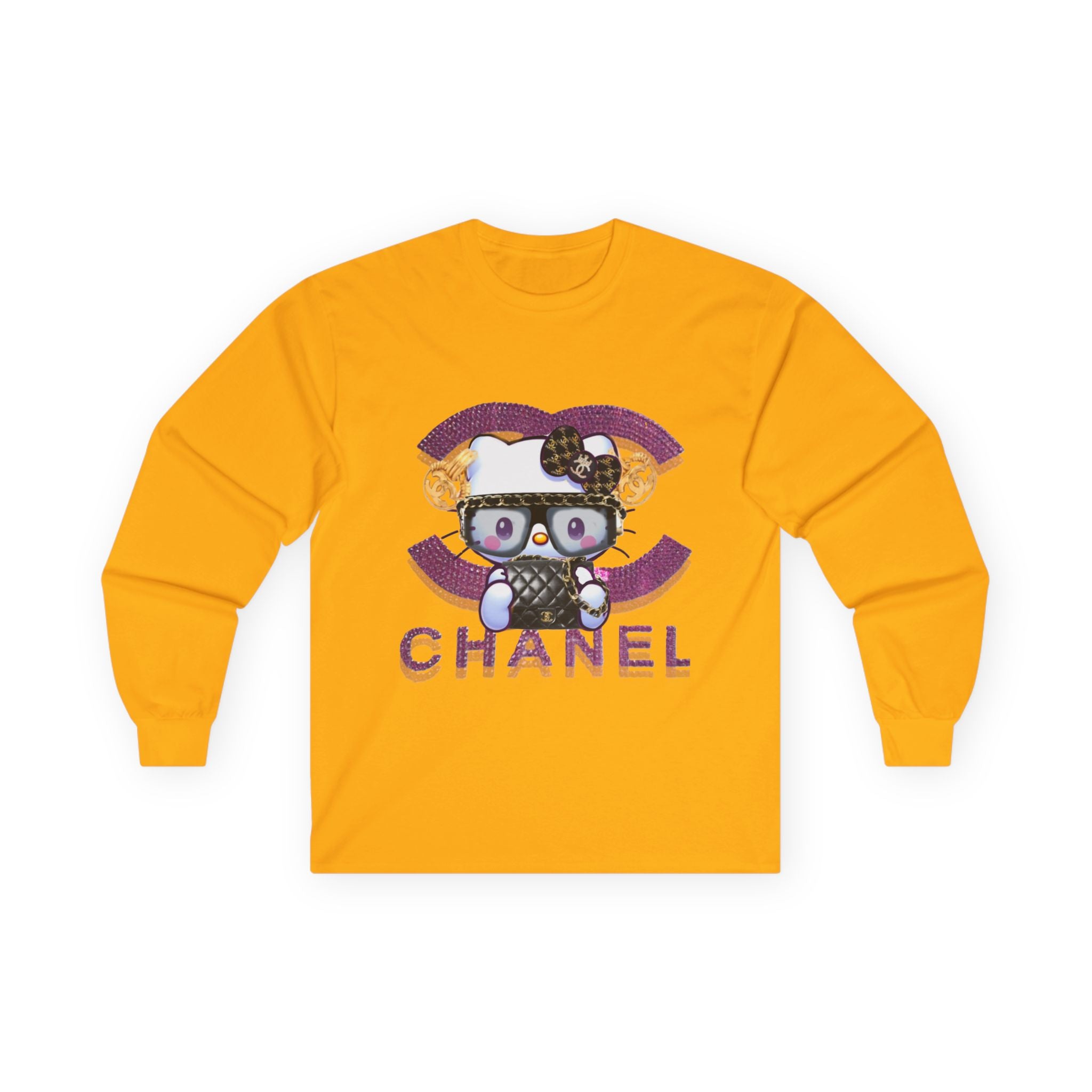 Team Diva Collection Long Sleeve Tee — Cute Cat Logo Graphic "CHANEL" Style
