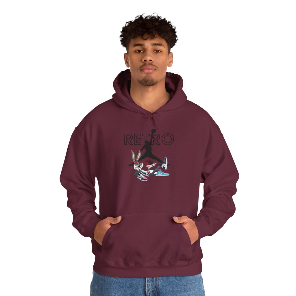Retro Sneaker Hoodie — "RETRO" Graphic Pullover with Vintage Cartoon Collage